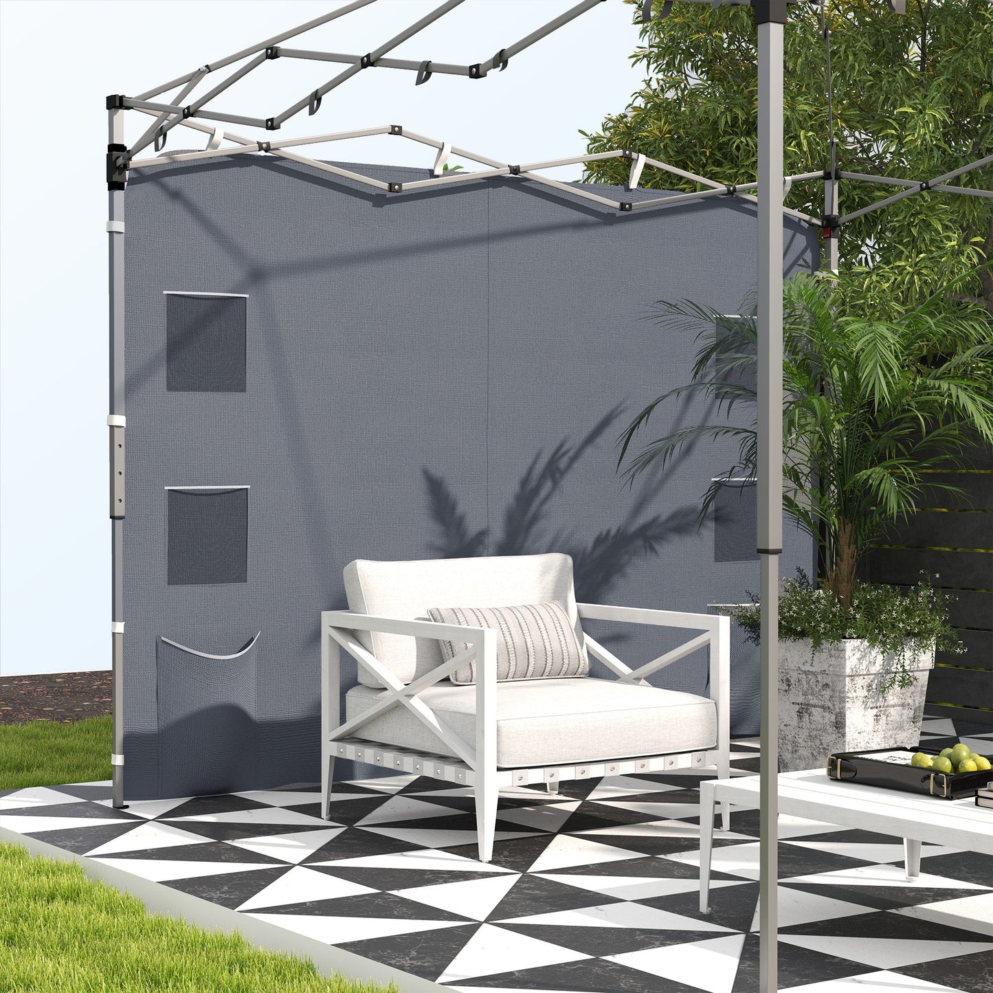 Gazebo Side Panel, Canopy Sidewall Panel with 4 Mesh Bags and 2 Storage Pockets for 3 x 3 m Straight Leg Pop Up Gazebos, 1 Pack Sidewall Only, Grey