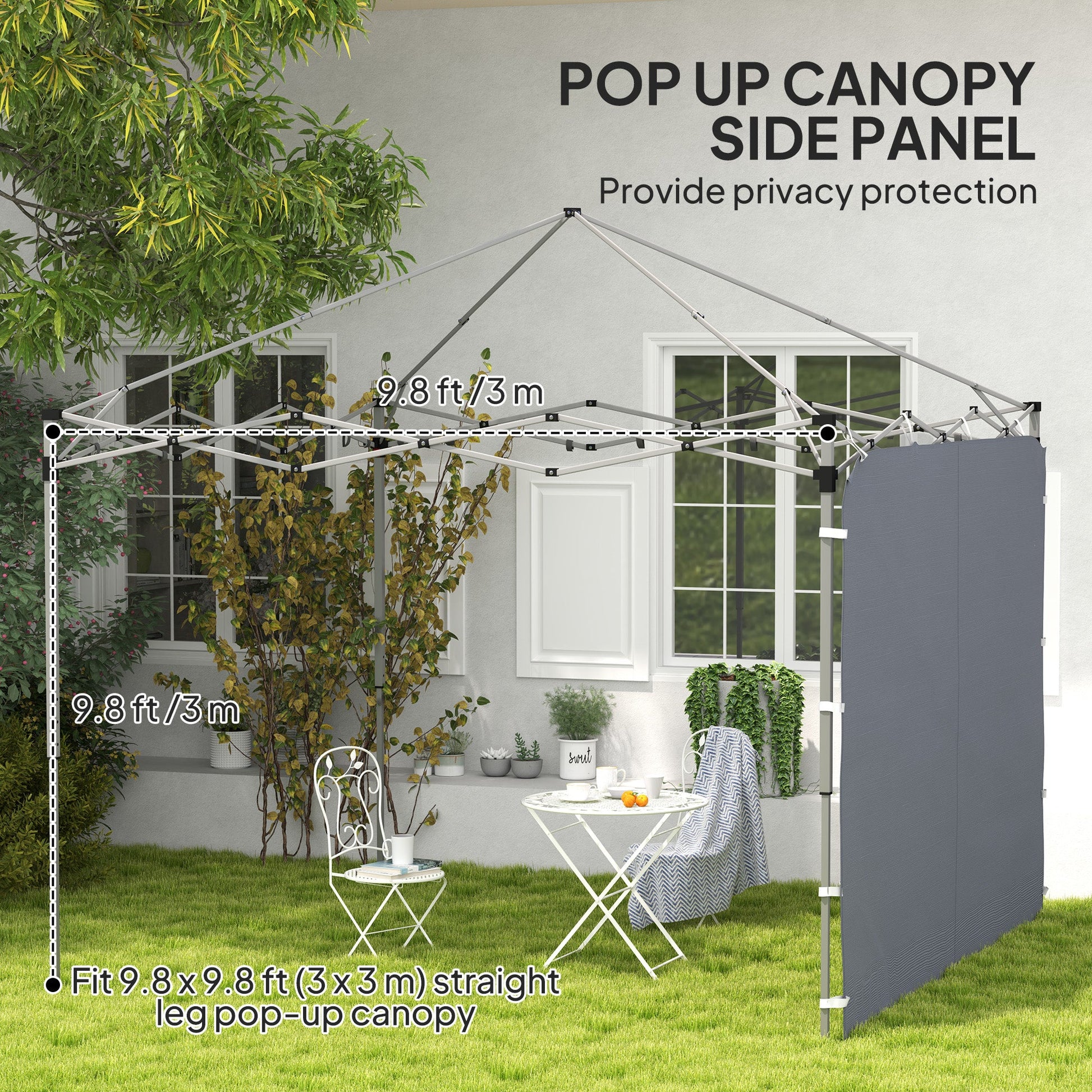 Gazebo Side Panel, Canopy Sidewall Panel with 4 Mesh Bags and 2 Storage Pockets for 3 x 3 m Straight Leg Pop Up Gazebos, 1 Pack Sidewall Only, Grey