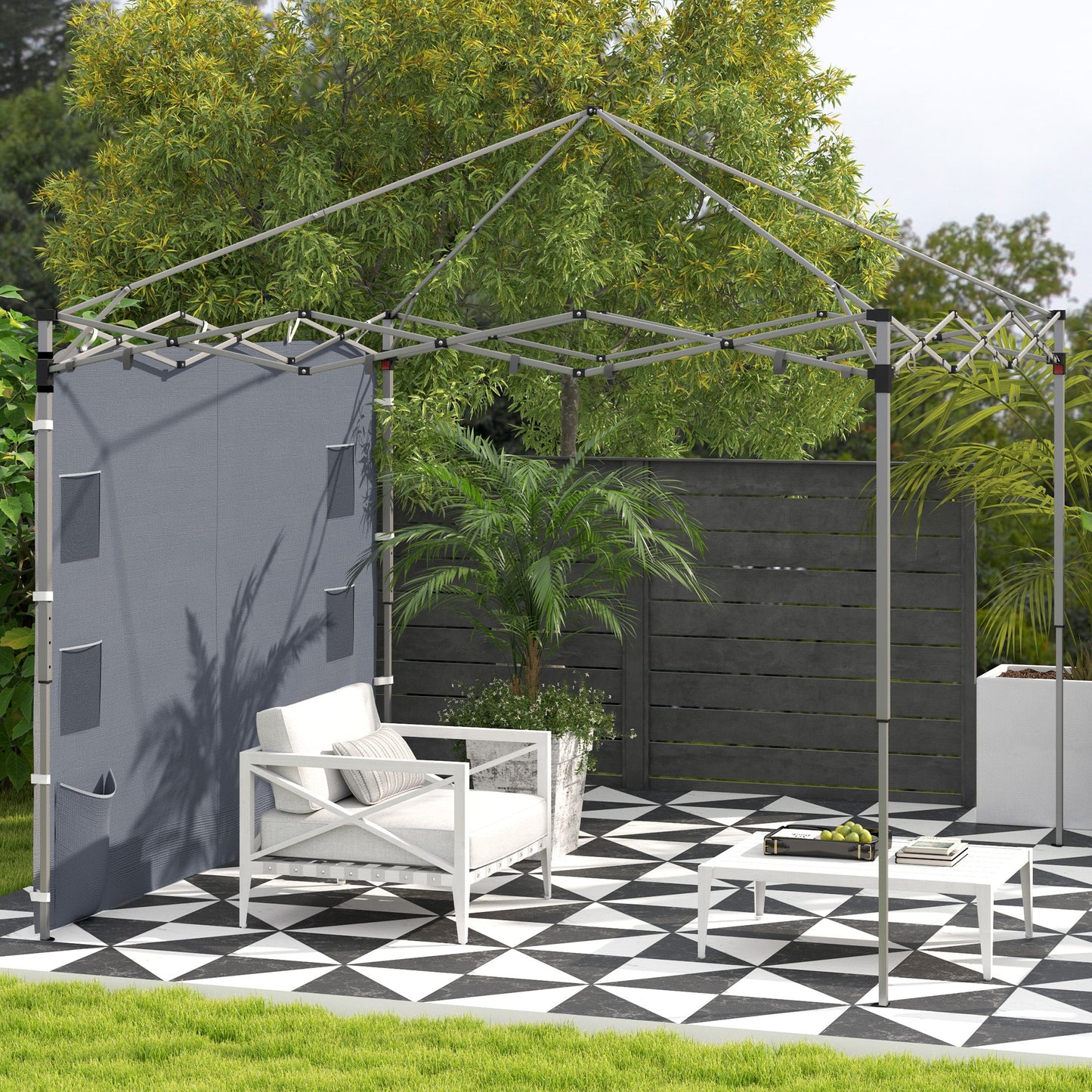 Gazebo Side Panel, Canopy Sidewall Panel with 4 Mesh Bags and 2 Storage Pockets for 3 x 3 m Straight Leg Pop Up Gazebos, 1 Pack Sidewall Only, Grey