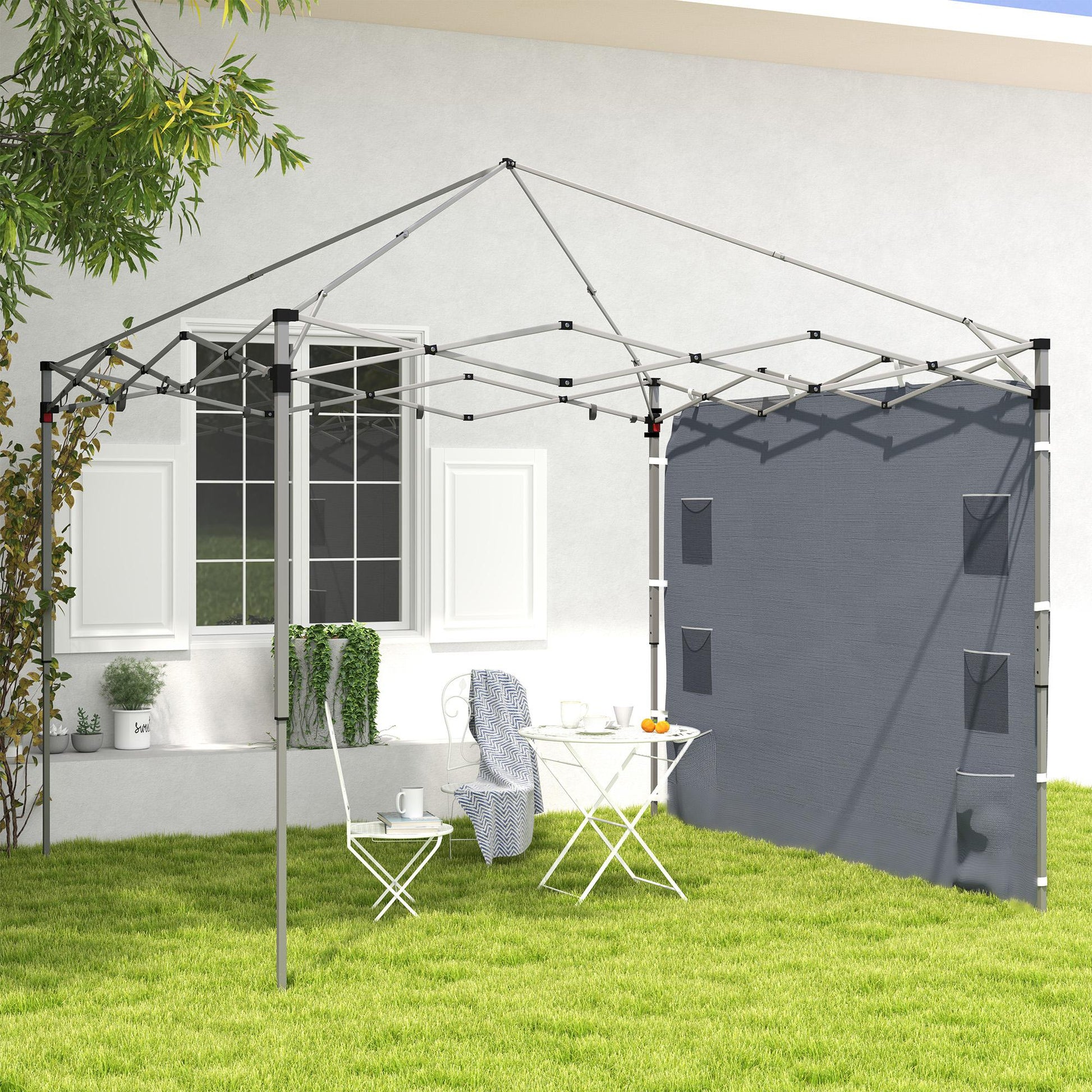 Gazebo Side Panel, Canopy Sidewall Panel with 4 Mesh Bags and 2 Storage Pockets for 3 x 3 m Straight Leg Pop Up Gazebos, 1 Pack Sidewall Only, Grey