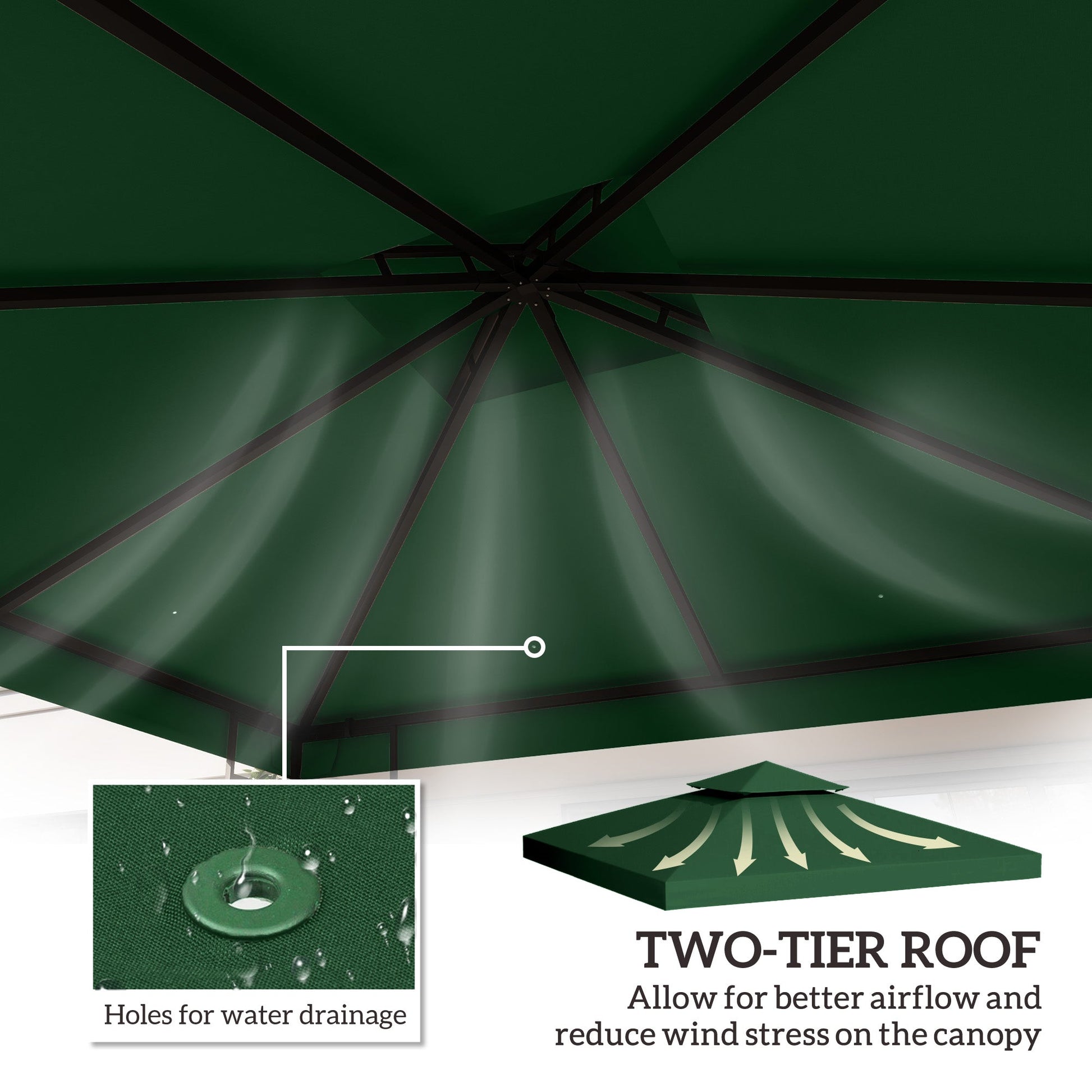 3 x 3(m) Gazebo Canopy Roof Top Replacement Cover Spare Part Dark Green (TOP COVER ONLY)