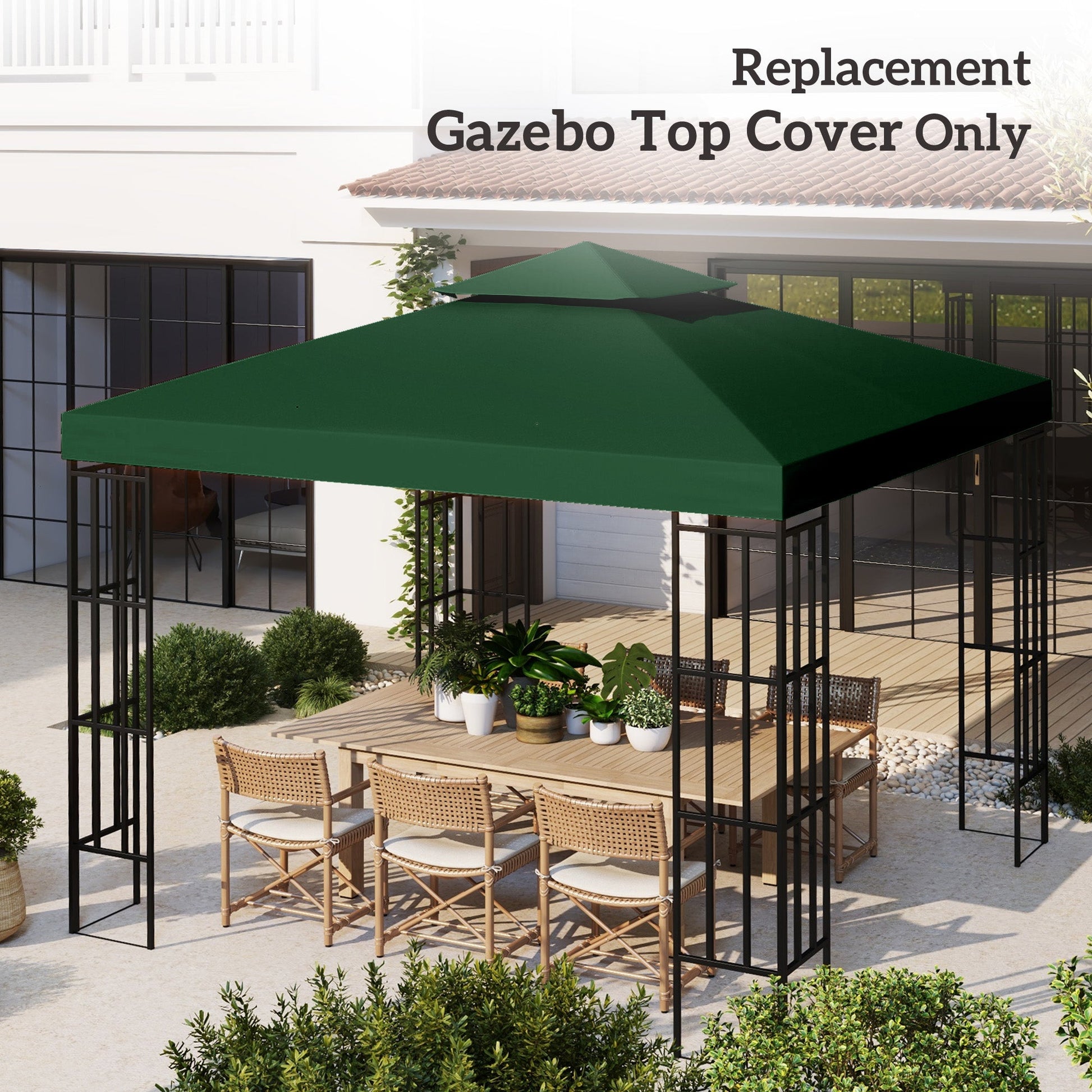 3 x 3(m) Gazebo Canopy Roof Top Replacement Cover Spare Part Dark Green (TOP COVER ONLY)