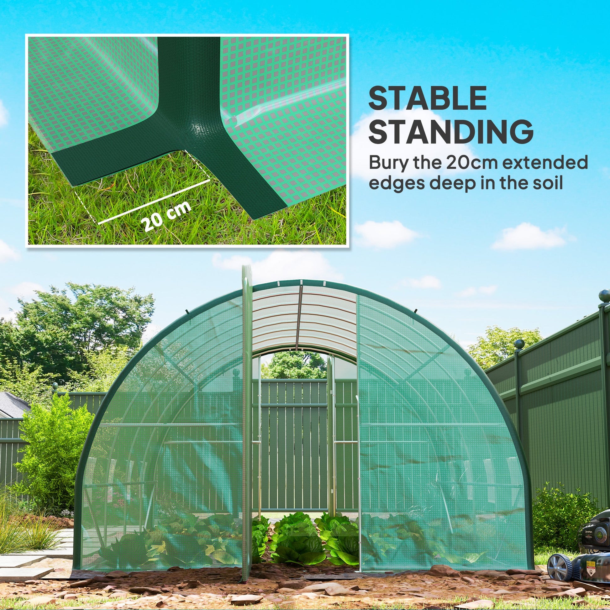 4 x 3(m) Walk-in Polytunnel Greenhouse with Upgraded Structure, 2 Hinged Doors, 8 Mesh Windows, Tunnel Warm House Tent with UV-resistant PE Cover, Green