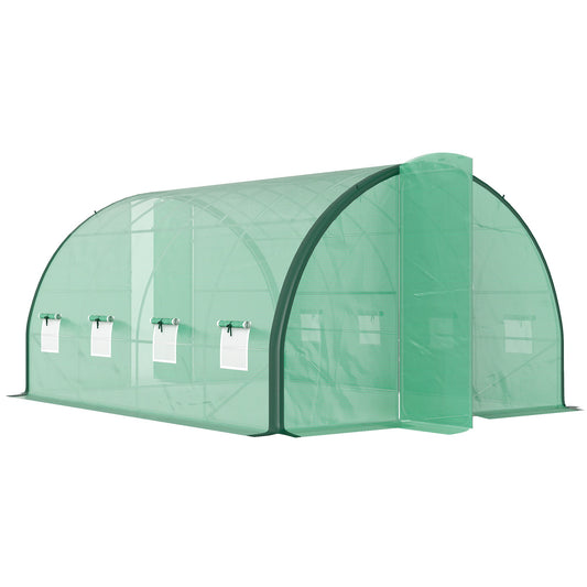 4 x 3(m) Walk-in Polytunnel Greenhouse with Upgraded Structure, 2 Hinged Doors, 8 Mesh Windows, Tunnel Warm House Tent with UV-resistant PE Cover, Green
