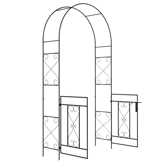 Outdoor Garden Arch with Double Gates, Metal Garden Arbor for Climbing Plants, Roses, Vines, Wedding Arch for Outdoor, 114L x 36W x 232H cm, Black