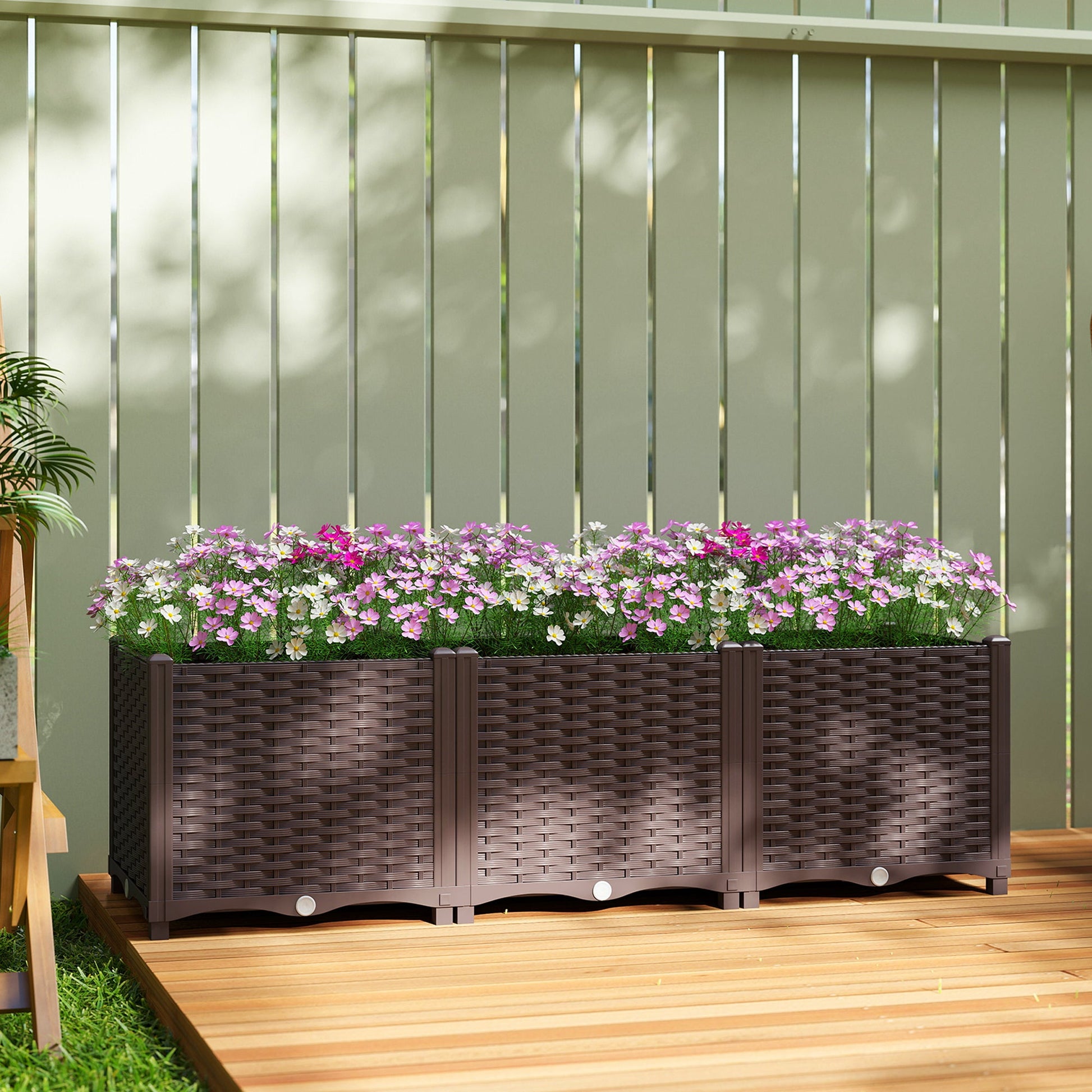 Plastic Raised Garden Bed with Legs, Self Watering Elevated Planter Boxes with Drainage Holes and Plugs, Easy Assembly Outdoor Planter Box for Vegetables, Flowers, Herbs, 120 x 40 x 37 cm