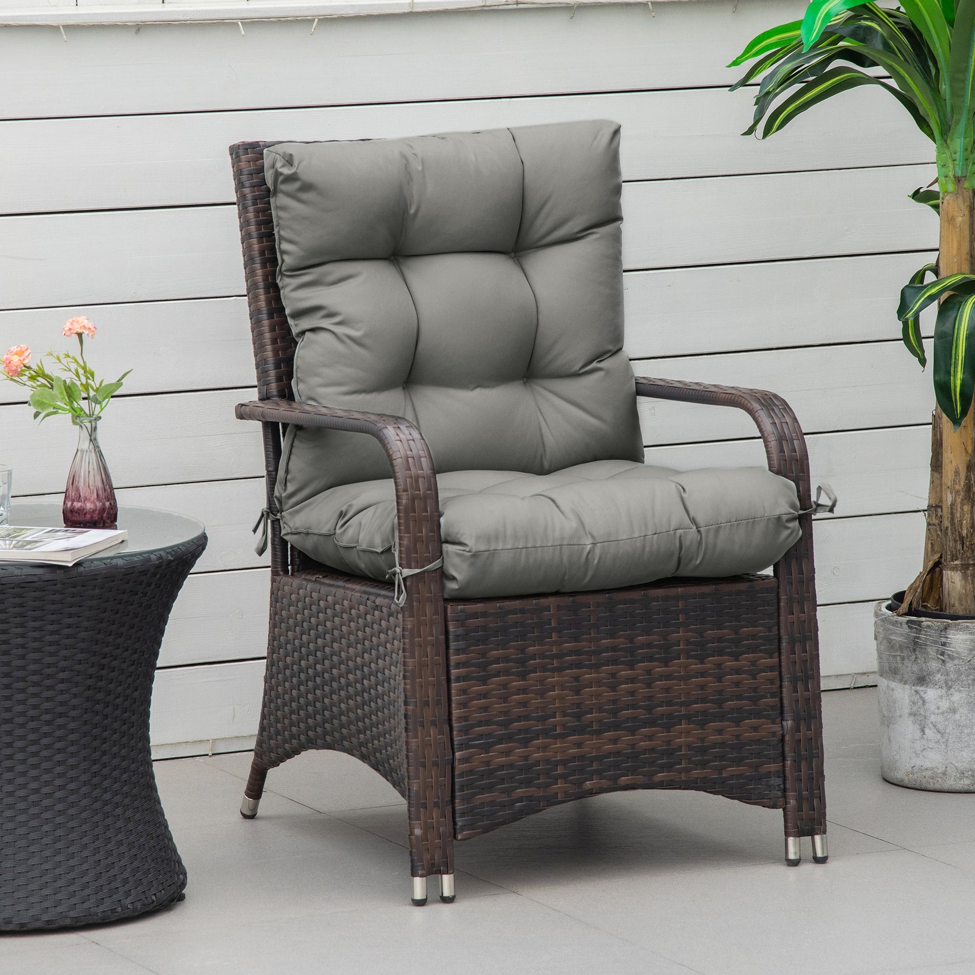 Garden Back Chair Cushion, Comfortable Patio Seat Cushion Pad with Backrest for Outdoor & Indoor Use, Light Grey