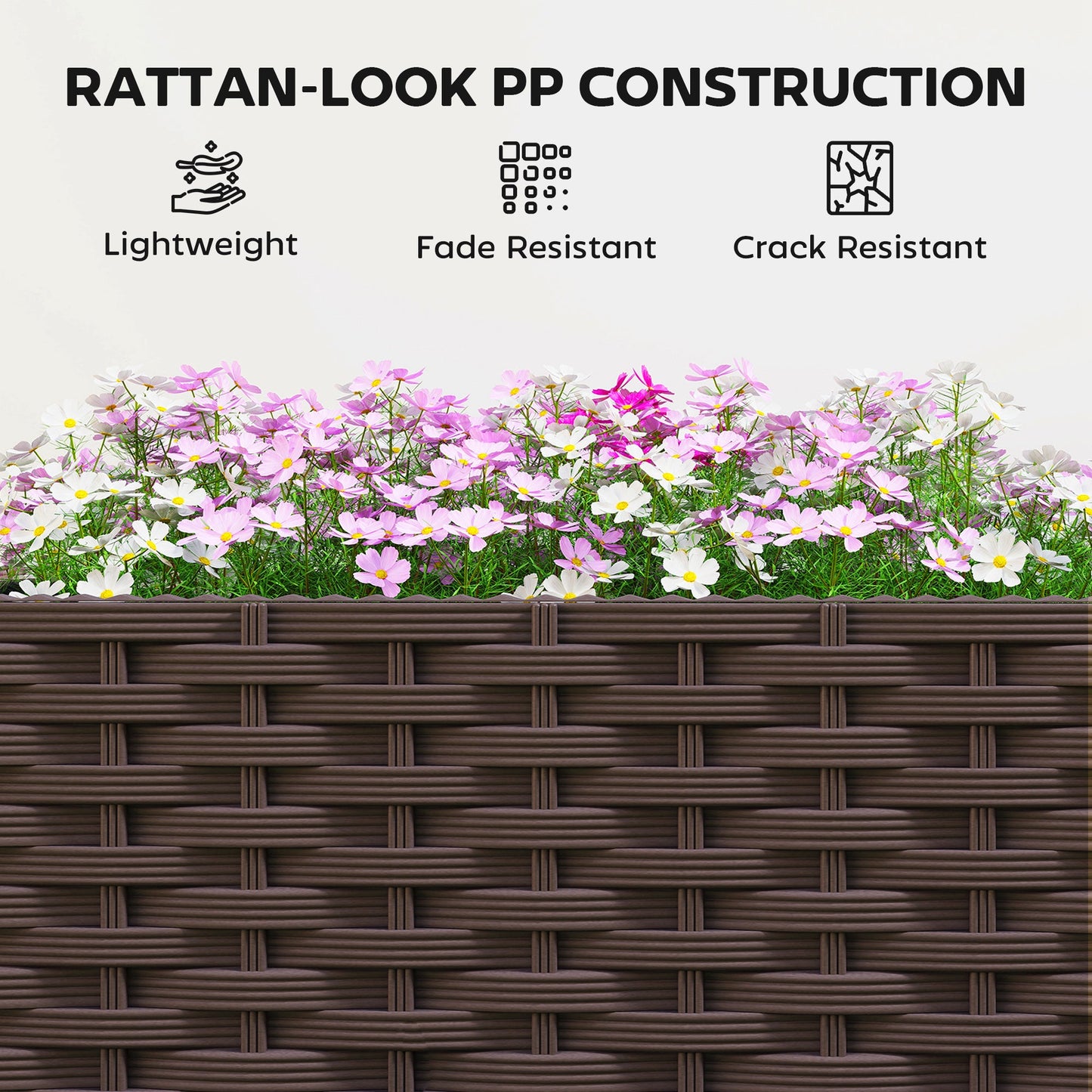 Plastic Raised Garden Bed with Legs, Self Watering Elevated Planter Boxes with Drainage Holes and Plugs, Easy Assembly Outdoor Planter Box for Vegetables, Flowers, Herbs, 120 x 40 x 37 cm