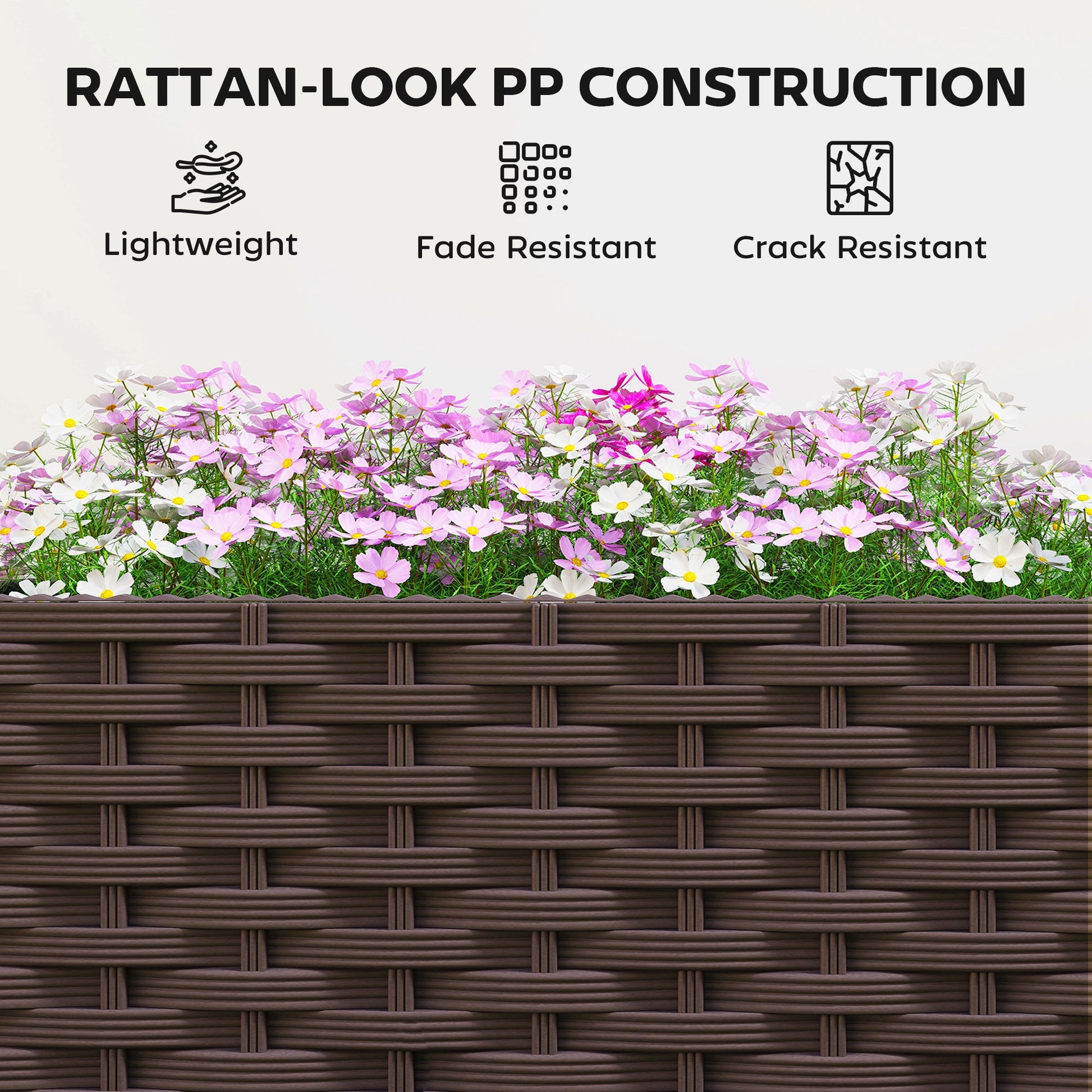 Plastic Raised Garden Bed with Legs, Self Watering Elevated Planter Boxes with Drainage Holes and Plugs, Easy Assembly Outdoor Planter Box for Vegetables, Flowers, Herbs, 120 x 40 x 37 cm