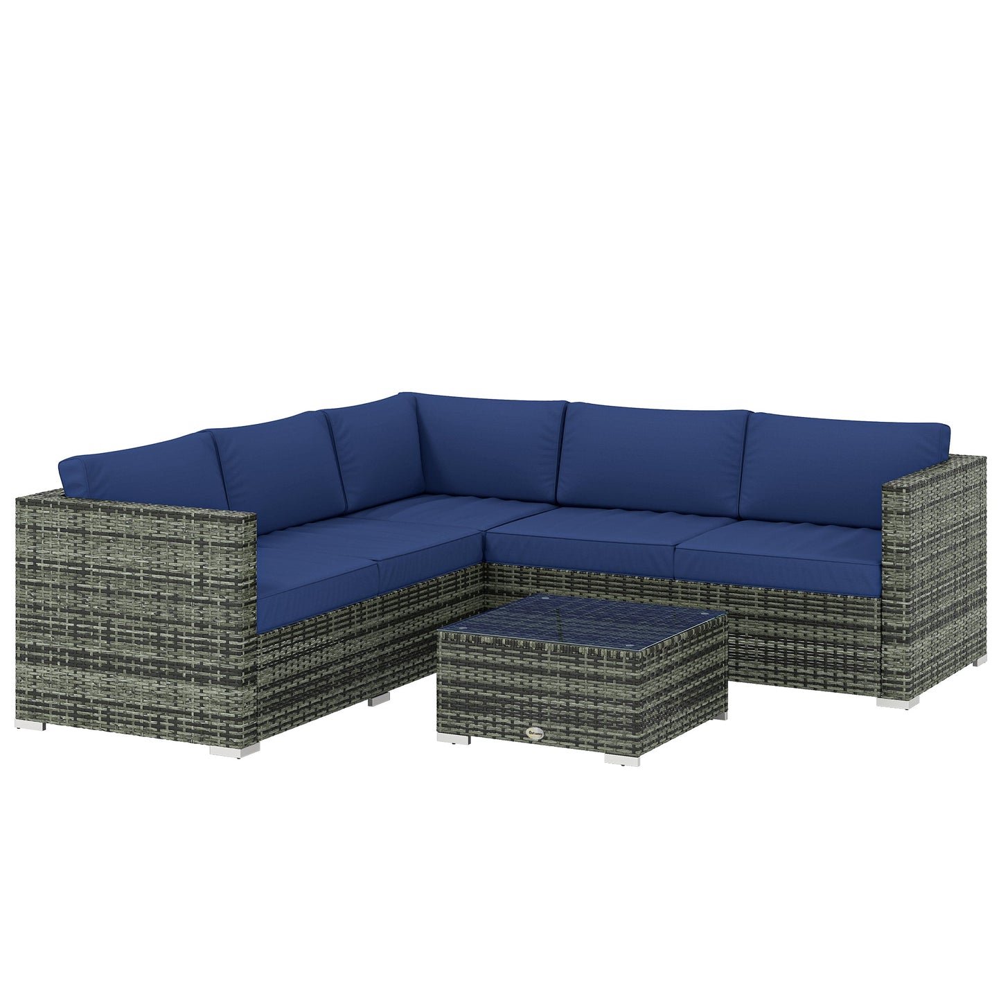 4 Pieces Rattan Garden Furniture Set, Wicker Outdoor Furniture Set with Corner Sofa Loveseat Coffee Table Cushions, Conservatory Furniture Set for Patio Balcony, Blue