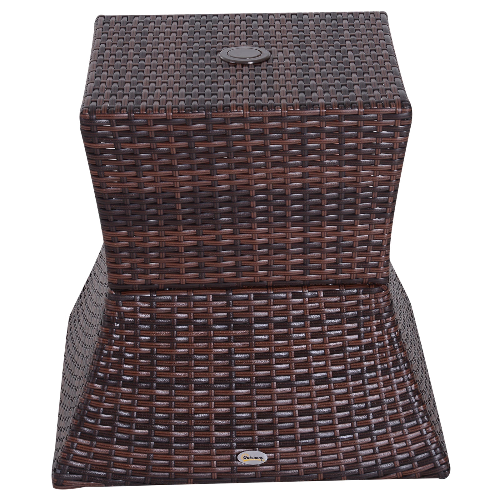 Rattan Outdoor Coffee Table, Wicker Garden Patio Bistro Side Table with Umbrella Hole and Storage Space for Balcony, Porch, Brown