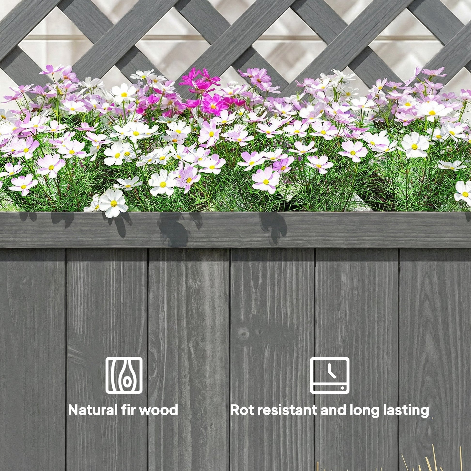 Wood Planter with Trellis for Climbing Plants, Raised Bed, Planter Box with Drainage Holes to Grow Vegetables, Herbs and Flowers for Garden, Patio, Yard, Grey