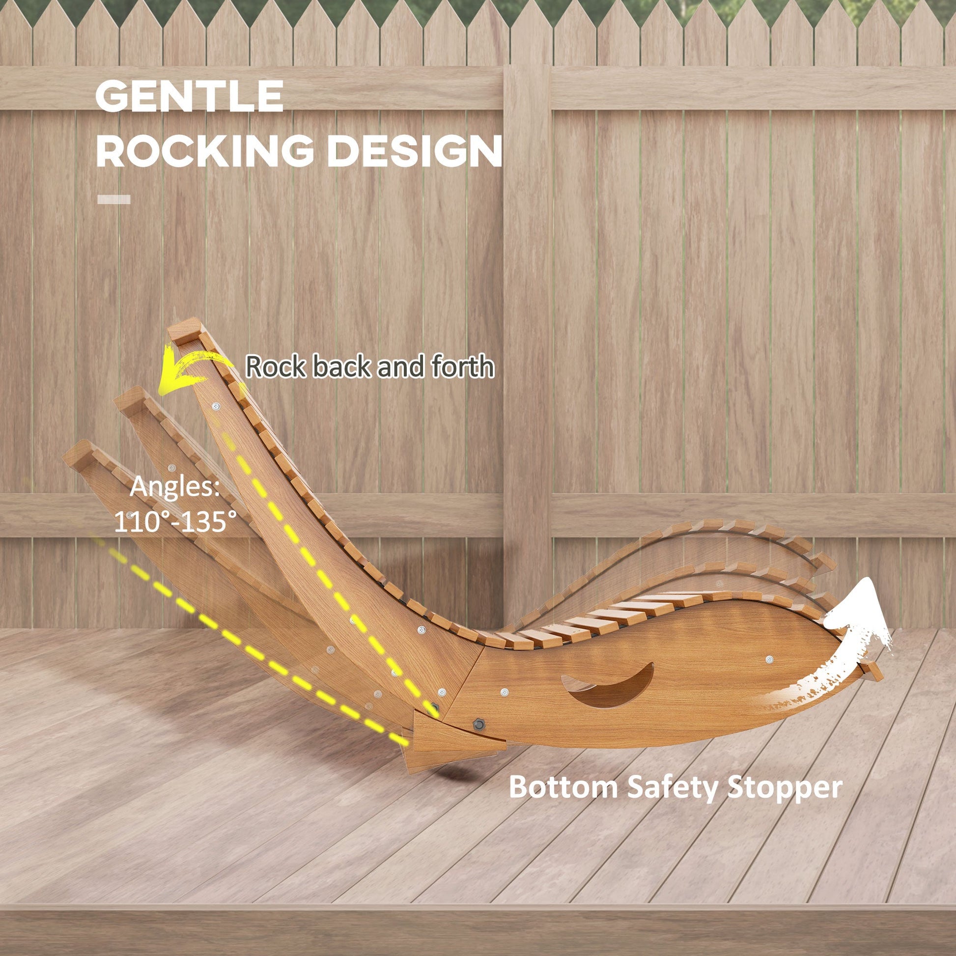 Garden Rocking Chair with Slatted Seat and High Back, Outdoor Wooden Chair with S Shape, Patio Rocker Chair, for Balcony, Outdoor, Garden, Teak