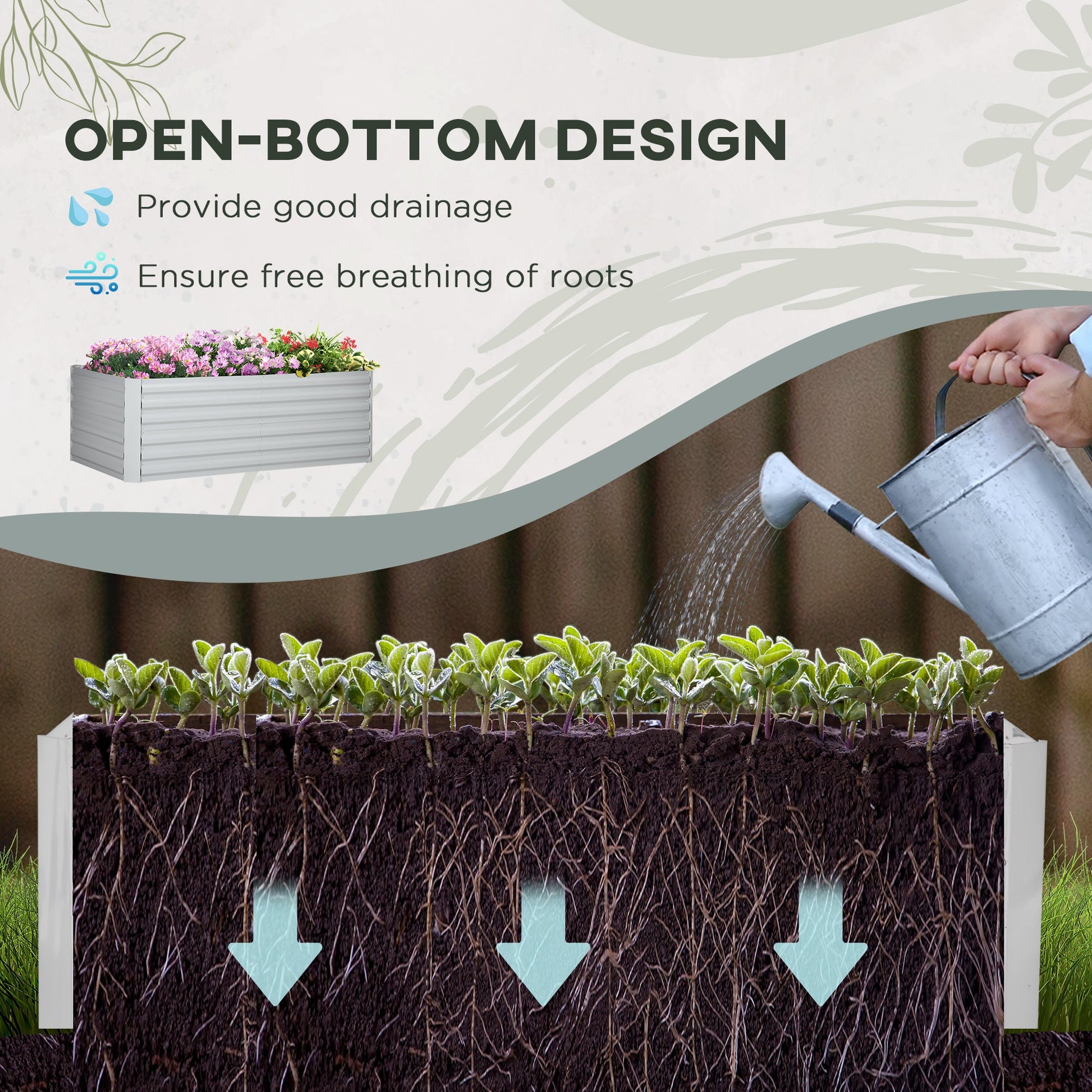 Raised Beds for Garden, Galvanised Steel Outdoor Planters with Multi-reinforced Rods for Vegetables, Plants, Flowers and Herbs, 180 x 90 x 59 cm, Light Grey