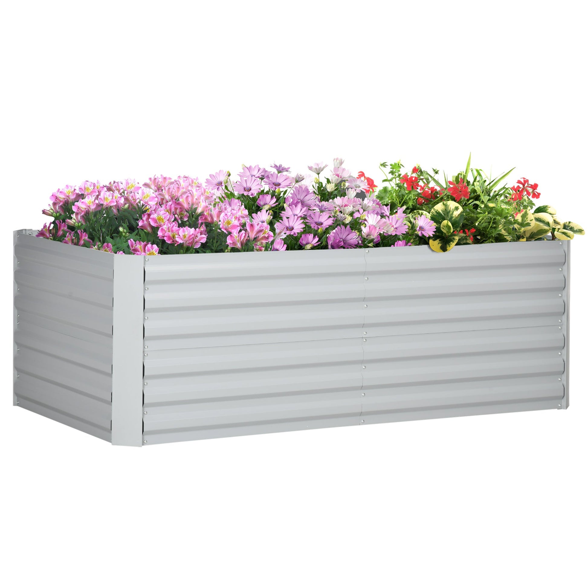 Raised Beds for Garden, Galvanised Steel Outdoor Planters with Multi-reinforced Rods for Vegetables, Plants, Flowers and Herbs, 180 x 90 x 59 cm, Light Grey