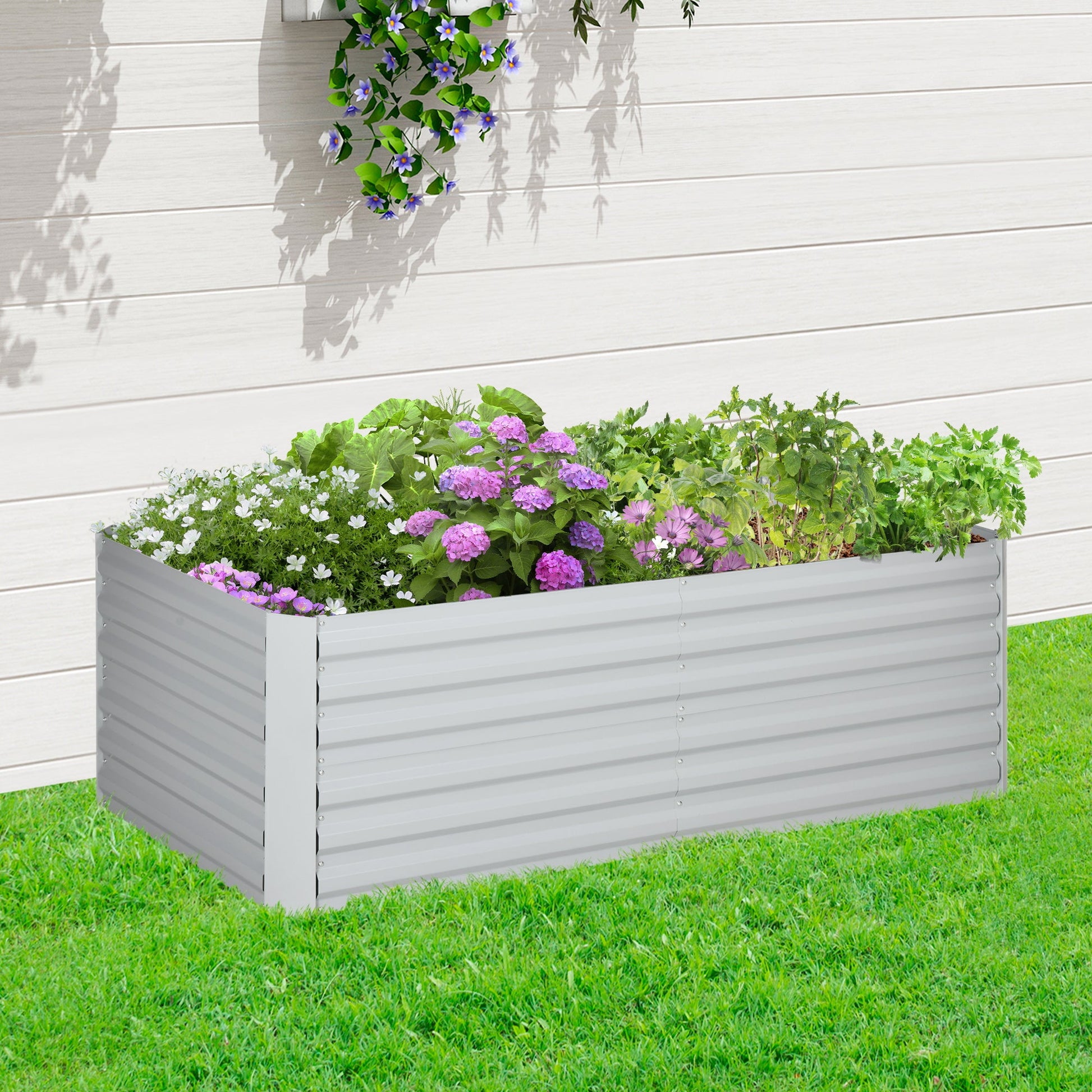 Raised Beds for Garden, Galvanised Steel Outdoor Planters with Multi-reinforced Rods for Vegetables, Plants, Flowers and Herbs, 180 x 90 x 59 cm, Light Grey