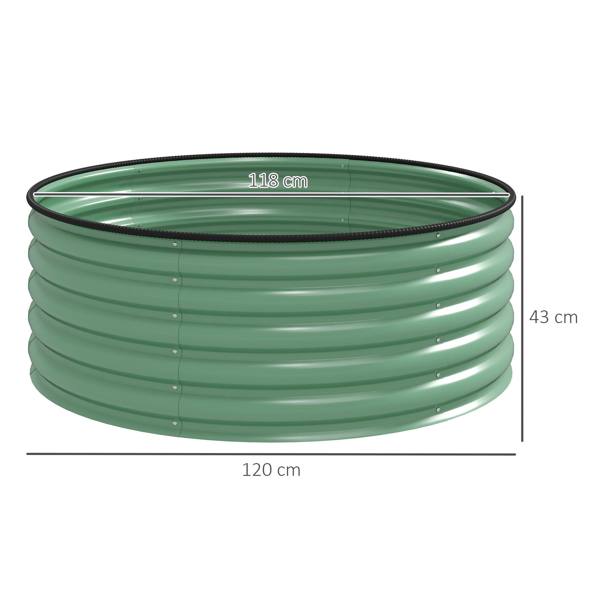 Galvanised Raised Garden Bed with Safety Edging, Outdoor Raised Planter Box with Gloves and Open Bottom, Metal Raised Bed for Flowers, Vegetables and Herbs, 120 x 120 x 43cm, Light Green