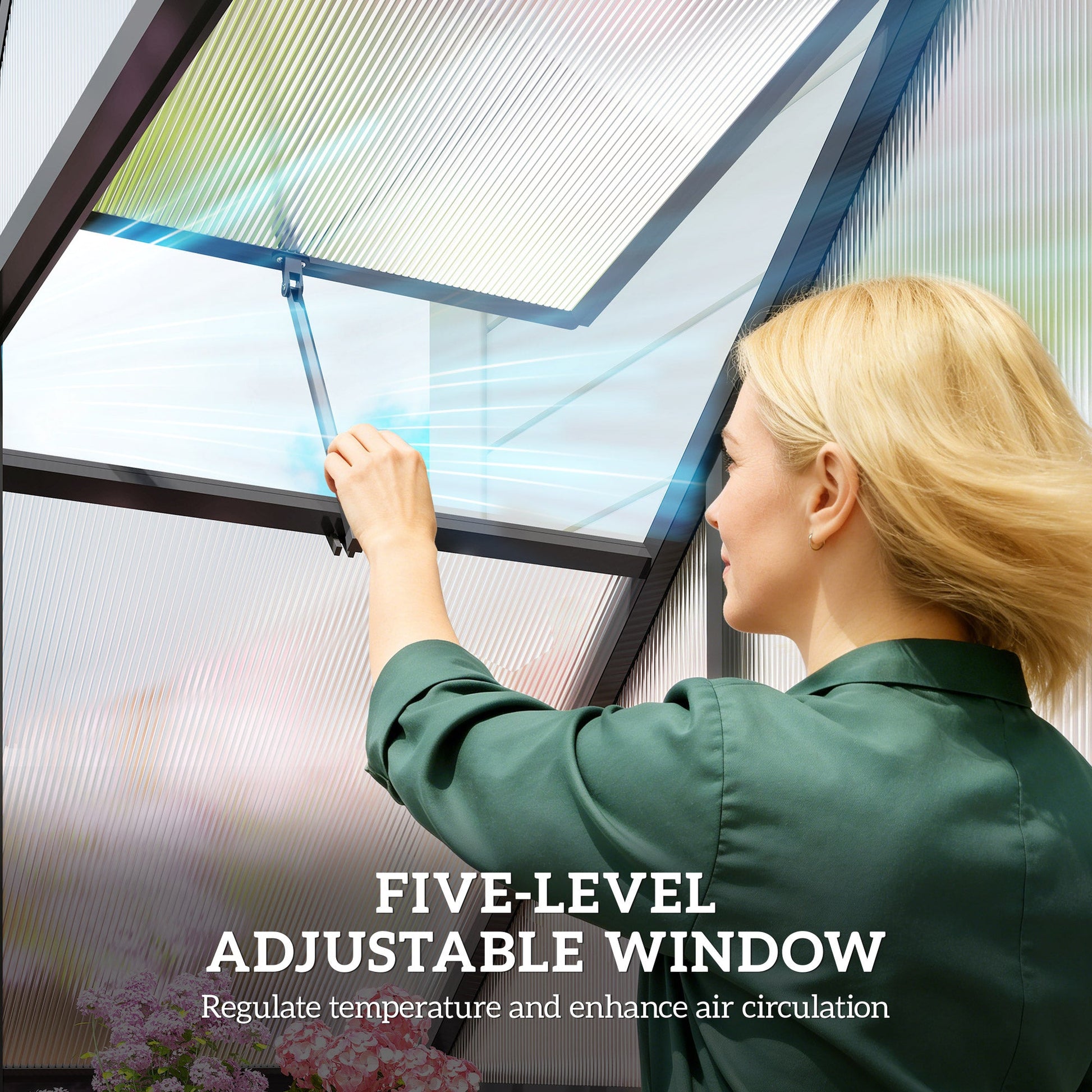 5.5 x 6.5ft Polycarbonate Greenhouse with Swing Door and Adjustable Window, Walk-in Greenhouse Aluminium Garden Green House for Patio Garden Backyard, Black