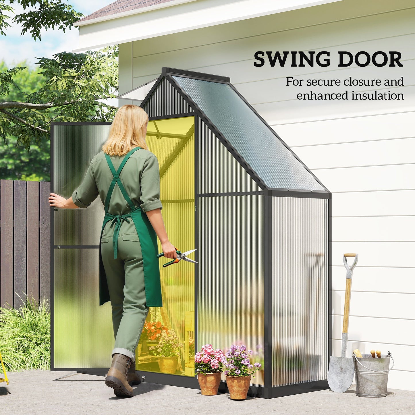 5.5 x 6.5ft Polycarbonate Greenhouse with Swing Door and Adjustable Window, Walk-in Greenhouse Aluminium Garden Green House for Patio Garden Backyard, Black