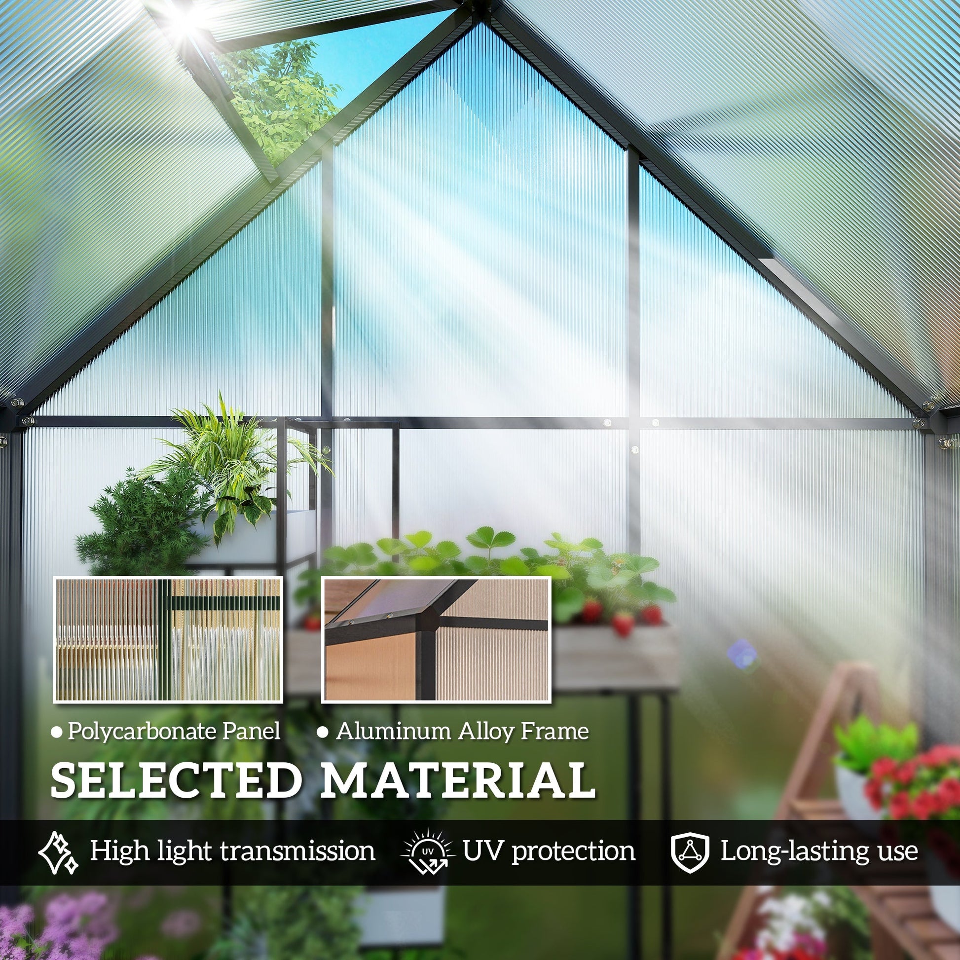 5.5 x 6.5ft Polycarbonate Greenhouse with Swing Door and Adjustable Window, Walk-in Greenhouse Aluminium Garden Green House for Patio Garden Backyard, Black