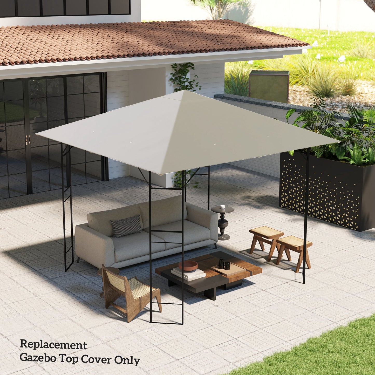 3 x 3(m) Gazebo Canopy Replacement Cover, Garden Gazebo Roof Replacement with Drain Holes, Water Resistant Plastic Coating, 370g/㎡, UPF30+, TOP COVER ONLY, Grey