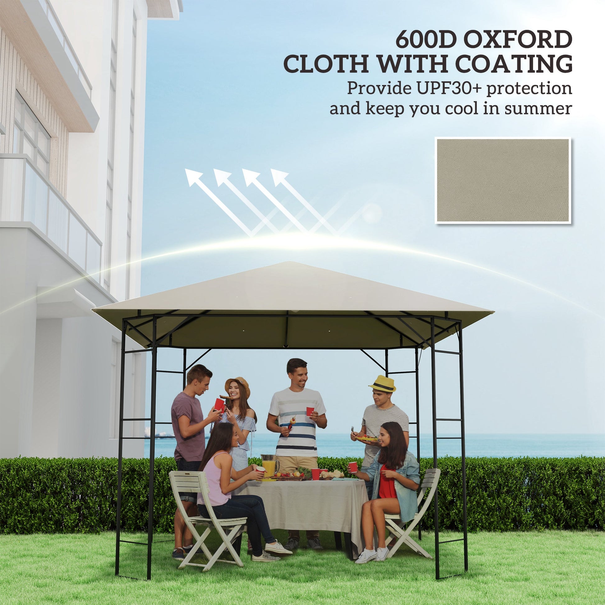 3 x 3(m) Gazebo Canopy Replacement Cover, Garden Gazebo Roof Replacement with Drain Holes, Water Resistant Plastic Coating, 370g/㎡, UPF30+, TOP COVER ONLY, Grey