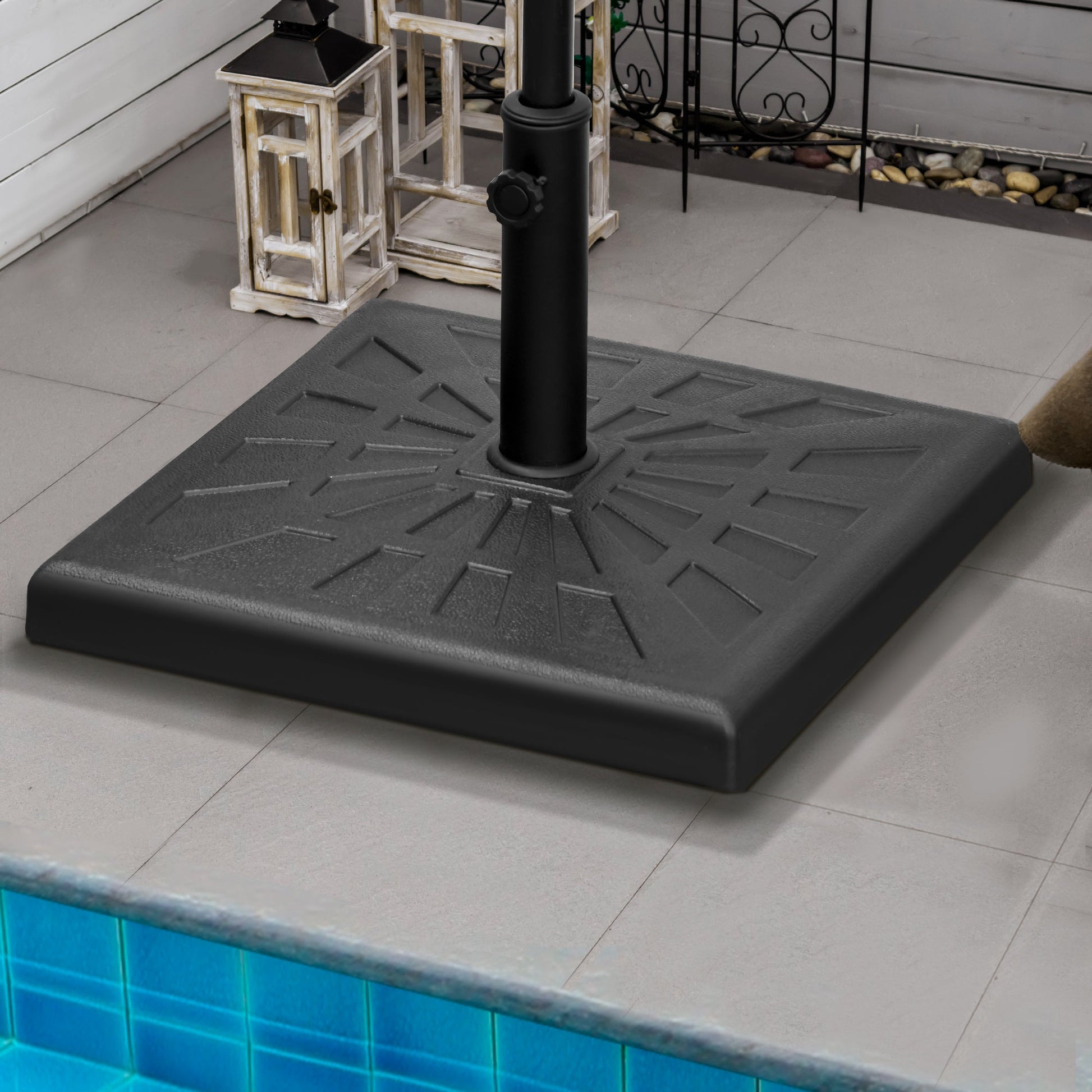 19kg Resin Garden Parasol Base Holder, Square Outdoor Market Umbrella Stand Weight for Poles of Φ32mm, Φ38mm, and Φ48mm, Black