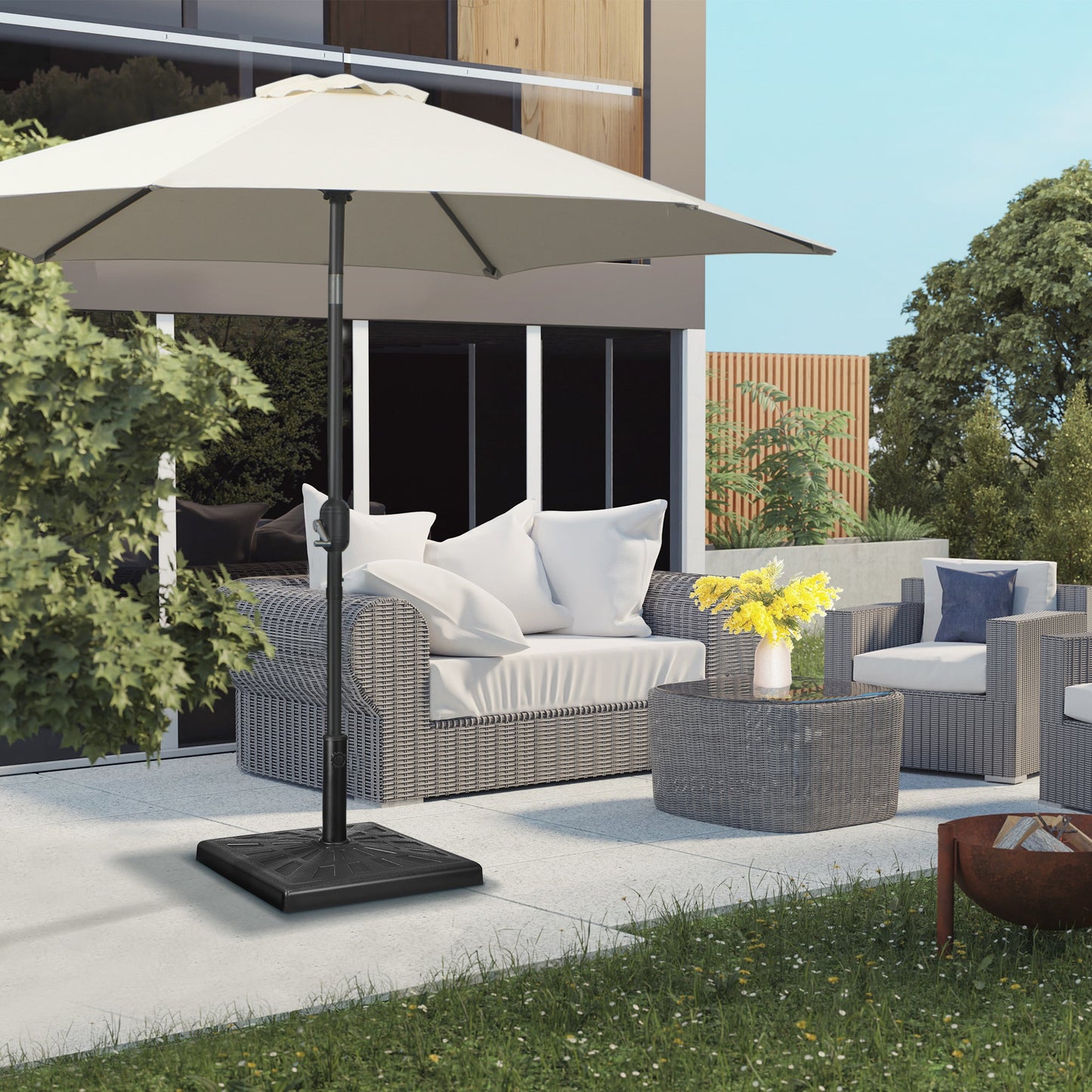 19kg Resin Garden Parasol Base Holder, Square Outdoor Market Umbrella Stand Weight for Poles of Φ32mm, Φ38mm, and Φ48mm, Black