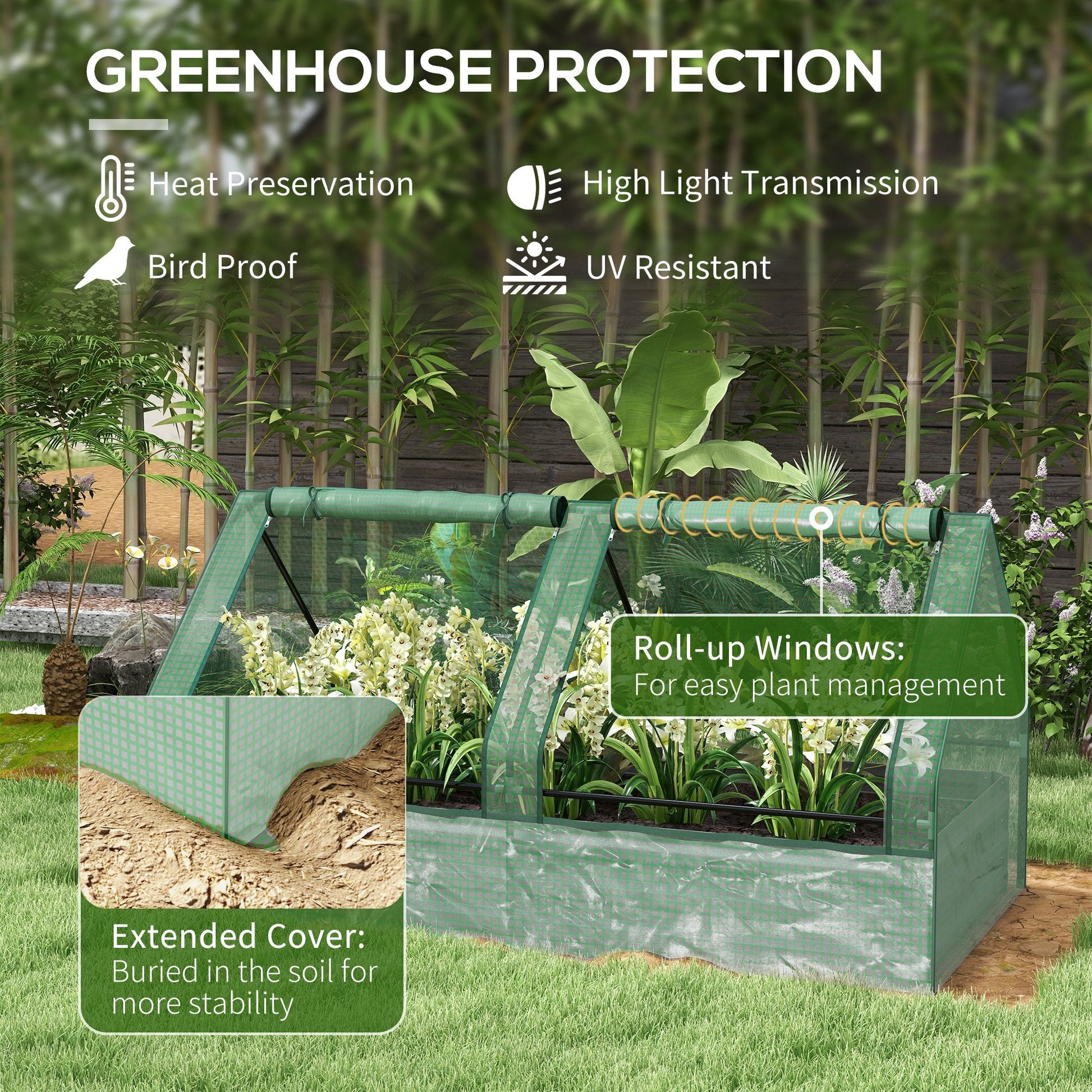 Raised Garden Bed with Mini Greenhouse, Outdoor Metal Planter Box with Cover, for Herbs and Vegetables, Use for Patio, Garden, Balcony, Green and Dark Grey
