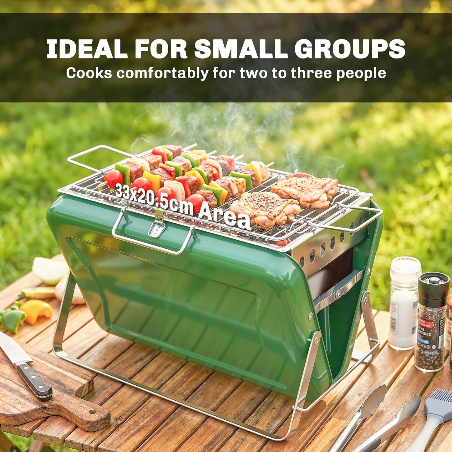 Portable BBQ Grill, Folding Charcoal Barbecue Grill with Handle and Foldable Legs for Camping Garden Outdoor Cooking, Dark Green