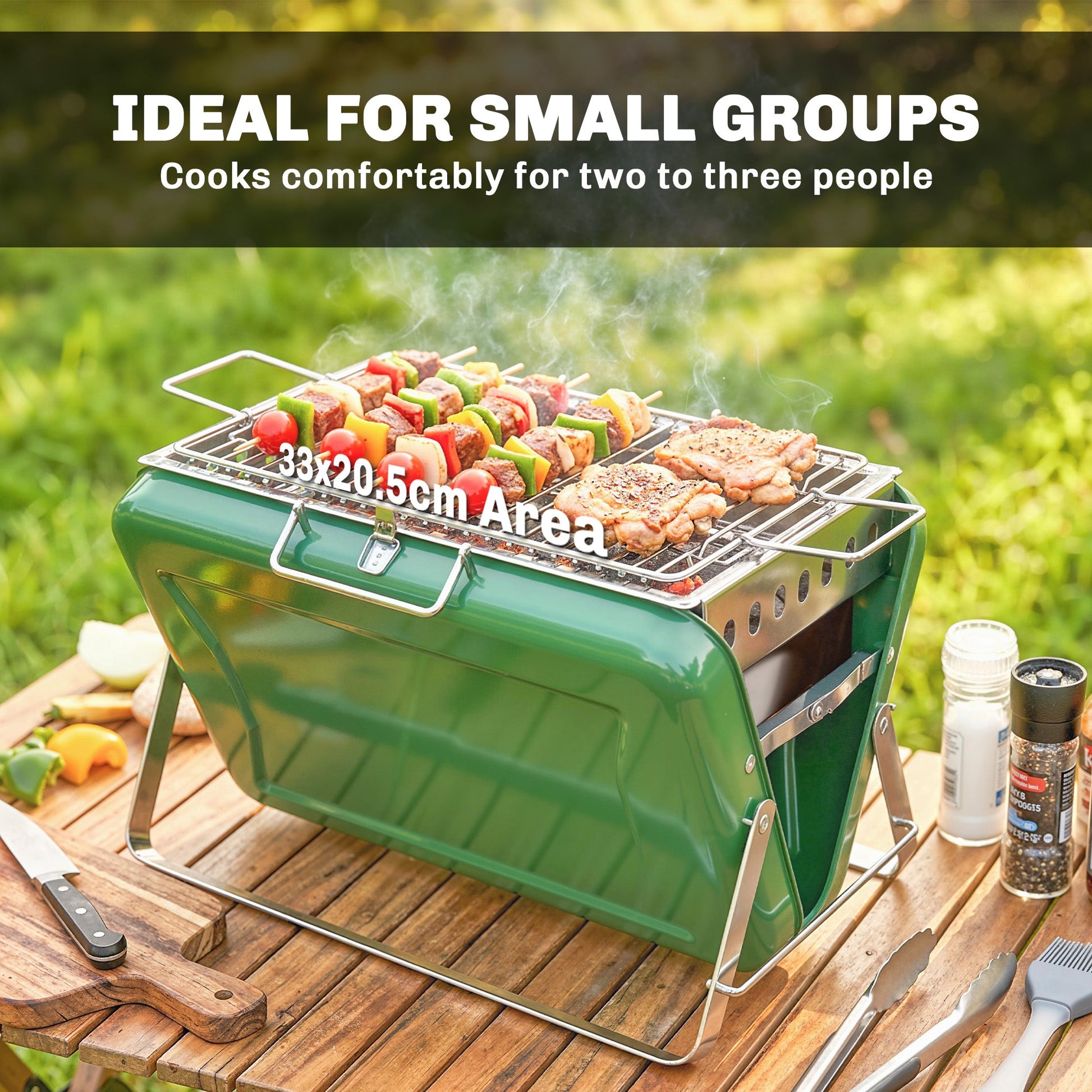 Portable BBQ Grill, Folding Charcoal Barbecue Grill with Handle and Foldable Legs for Camping Garden Outdoor Cooking, Dark Green