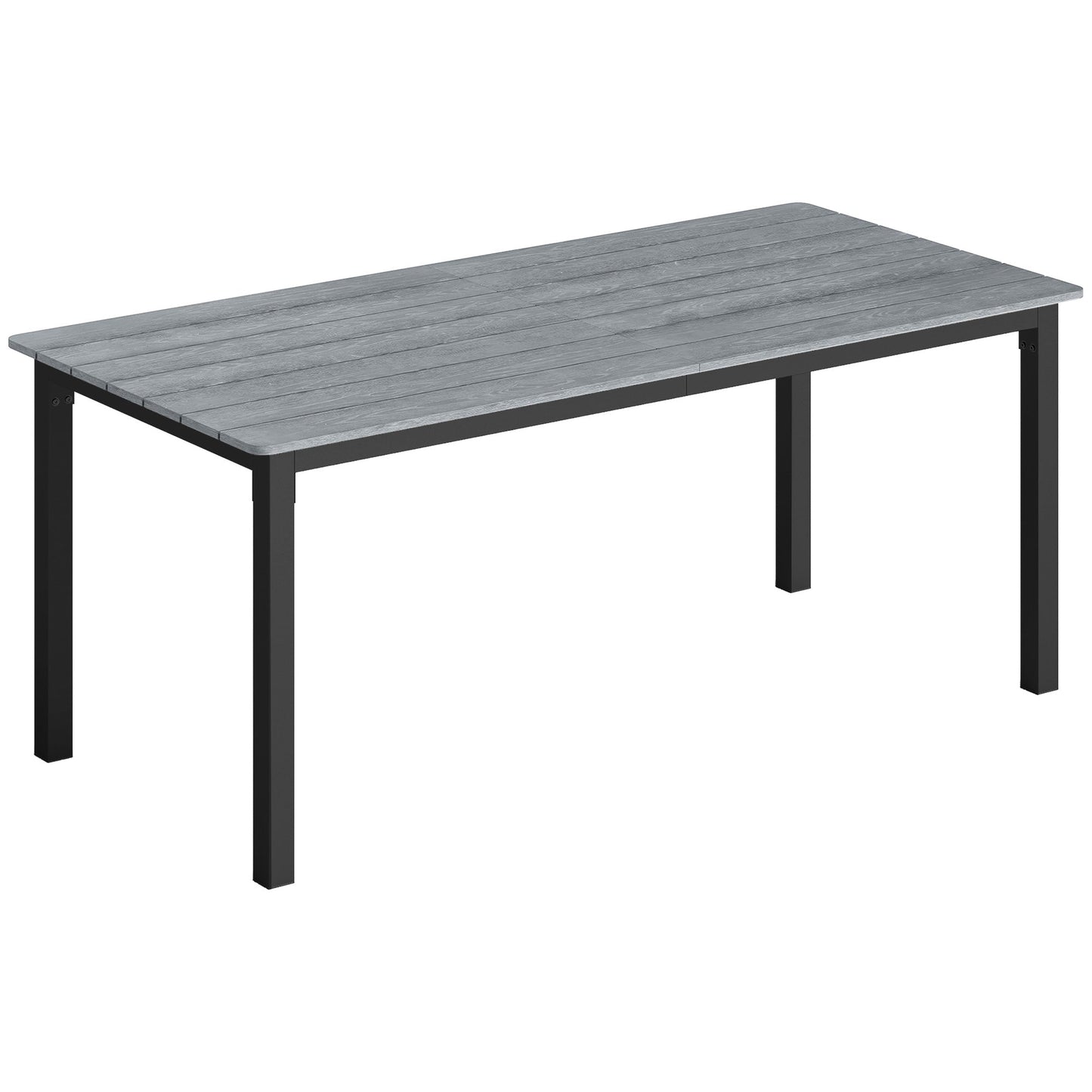 Garden Dining Table for 6-8 Person, 180 x 86 cm Rectangular Outdoor Dining Table with Wood Slatted Top and Steel Frame, All Weather Patio Furniture for Balcony, Porch, Grey