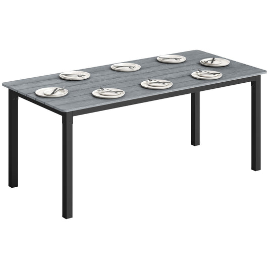 Garden Dining Table for 6-8 Person, 180 x 86 cm Rectangular Outdoor Dining Table with Wood Slatted Top and Steel Frame, All Weather Patio Furniture for Balcony, Porch, Grey