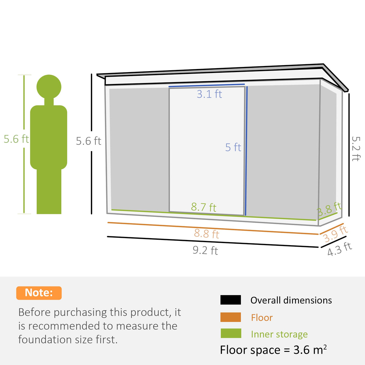 9ft x 4ft Metal Garden Shed, Outdoor Tool House with Foundation Kit, Ventilations and Double Doors, Light Grey