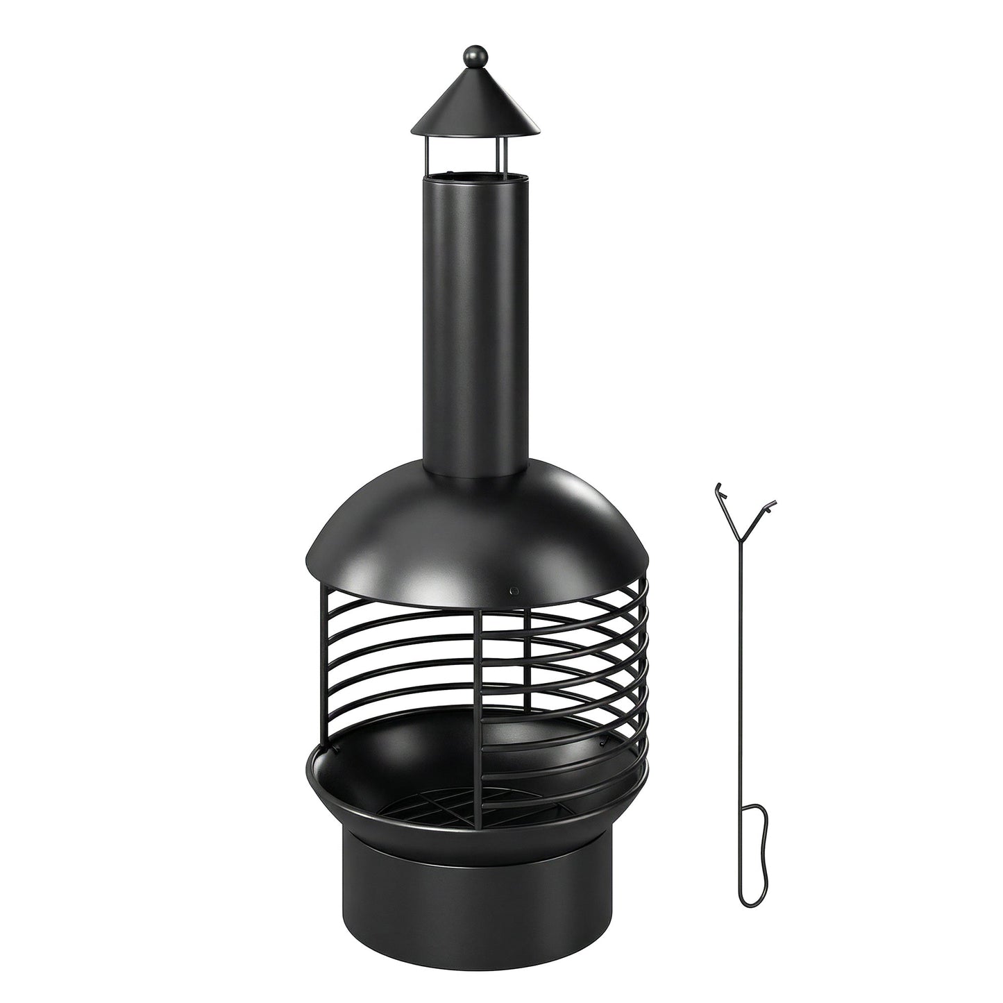 Chimney Fire Pit, Portable Wood Burning Firepit with Poker, Charcoal Grid, Outdoor Fireplace for Garden Patio, Black