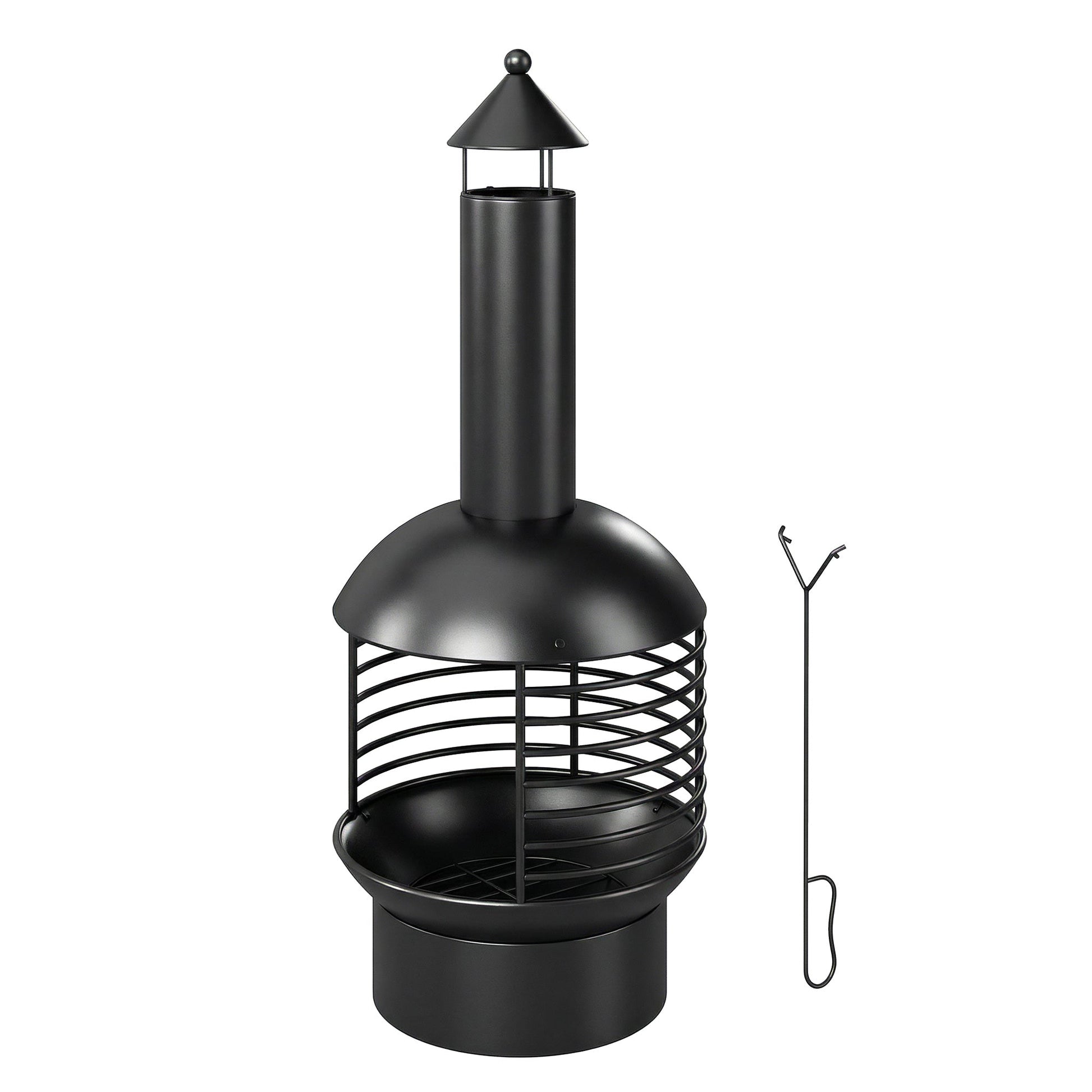 Chimney Fire Pit, Portable Wood Burning Firepit with Poker, Charcoal Grid, Outdoor Fireplace for Garden Patio, Black