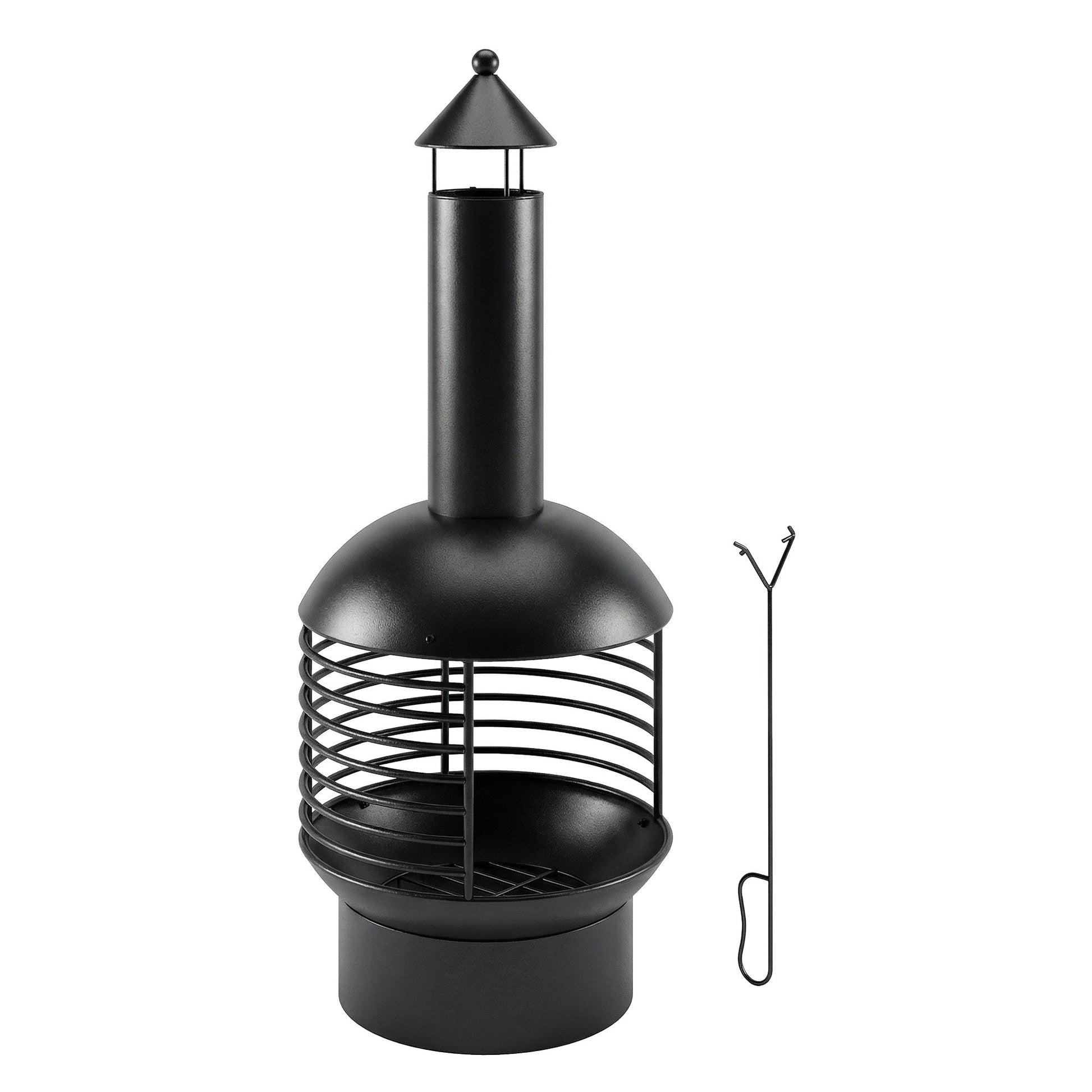 Chimney Fire Pit, Portable Wood Burning Firepit with Poker, Charcoal Grid, Outdoor Fireplace for Garden Patio, Black