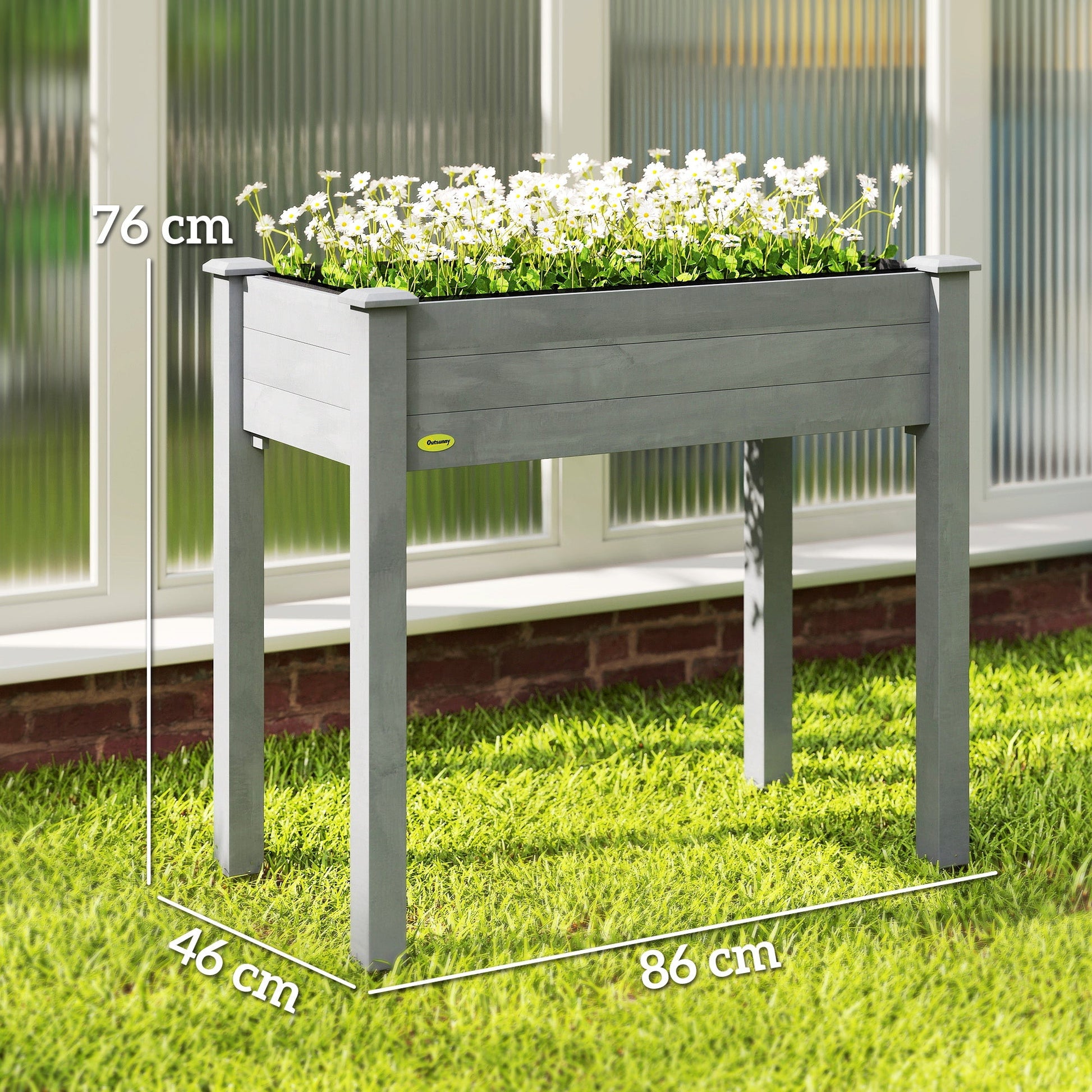 Raised Bed for Garden, Wooden Elevated Planter Box with Bed Liner, for Flower Vegetable Herb, 86L x 46W x 76Hcm, Dark Grey