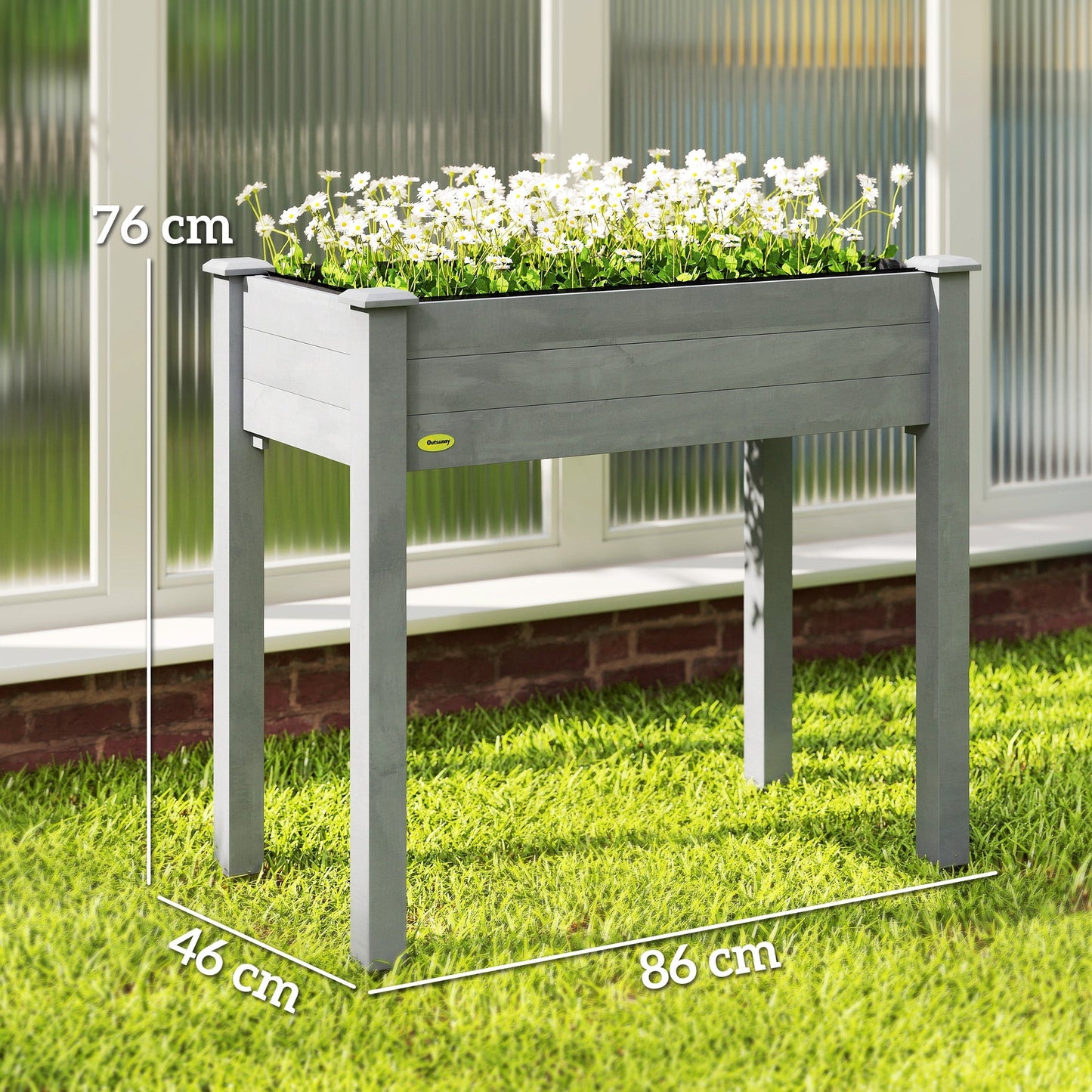 Raised Bed for Garden, Wooden Elevated Planter Box with Bed Liner, for Flower Vegetable Herb, 86L x 46W x 76Hcm, Dark Grey