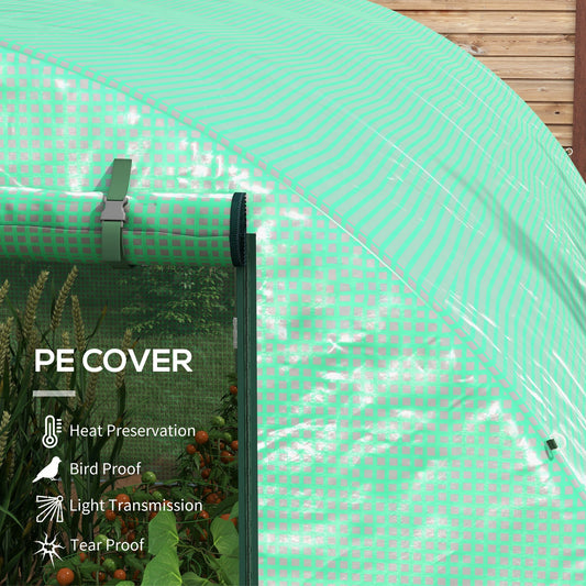 4 x 3(m) Polytunnel Greenhouse with Sprinkler Irrigation System, Walk-in Green House for Garden with Wide Roll-up Door, 8 Mesh Windows, Galvanised Steel Frame, Green