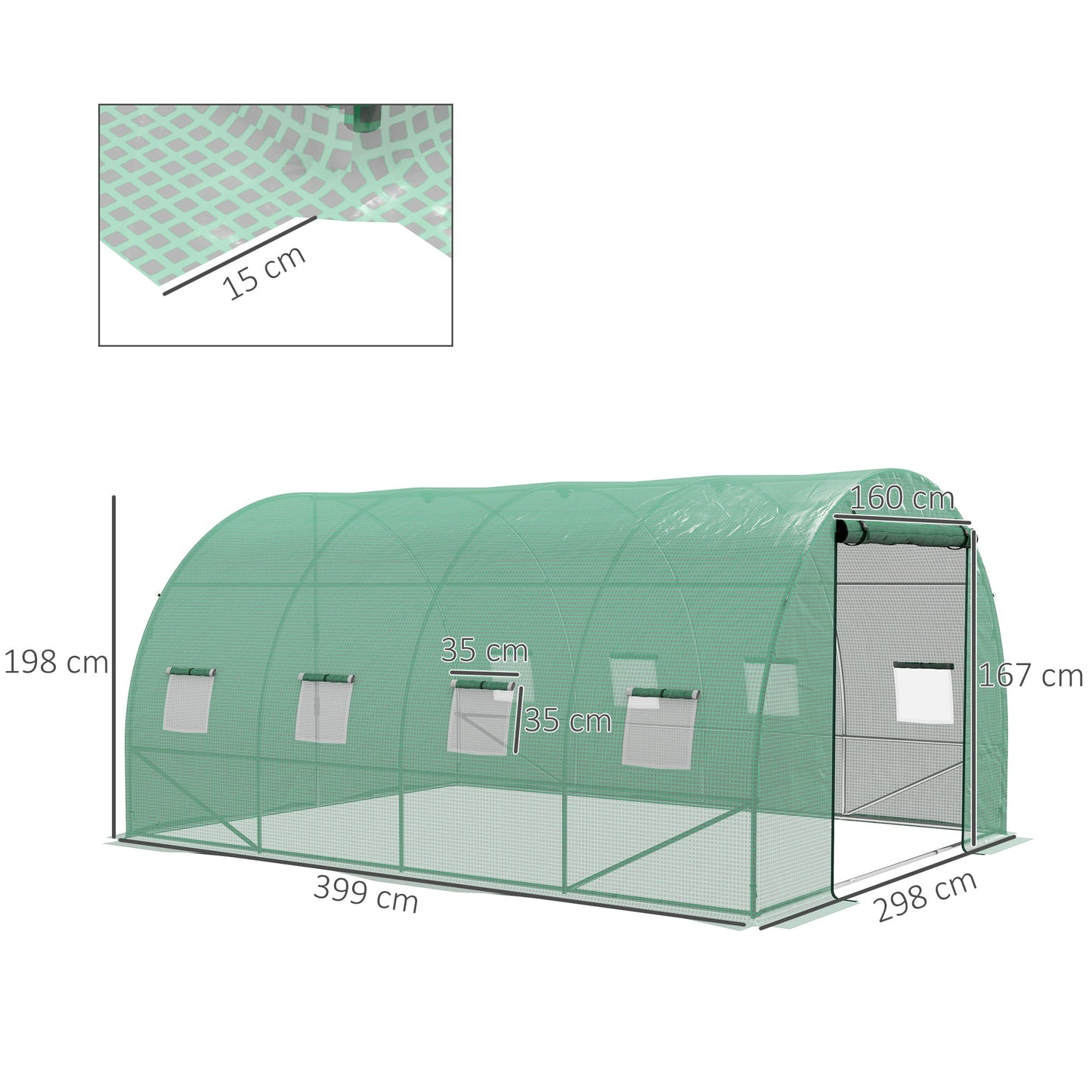 4 x 3(m) Polytunnel Greenhouse with Sprinkler Irrigation System, Walk-in Green House for Garden with Wide Roll-up Door, 8 Mesh Windows, Galvanised Steel Frame, Green