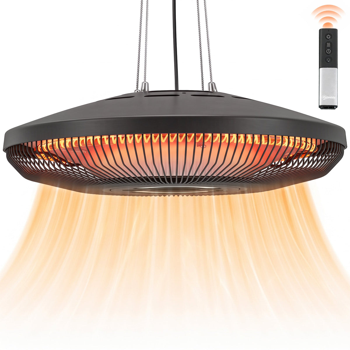 Hanging Electric Patio Heater with LED Light, 1000/2000 W IP65 Waterproof Ceiling Mounted Outdoor Infrared Heater with Touch/Remote Control, 24-Hour Timer, Black