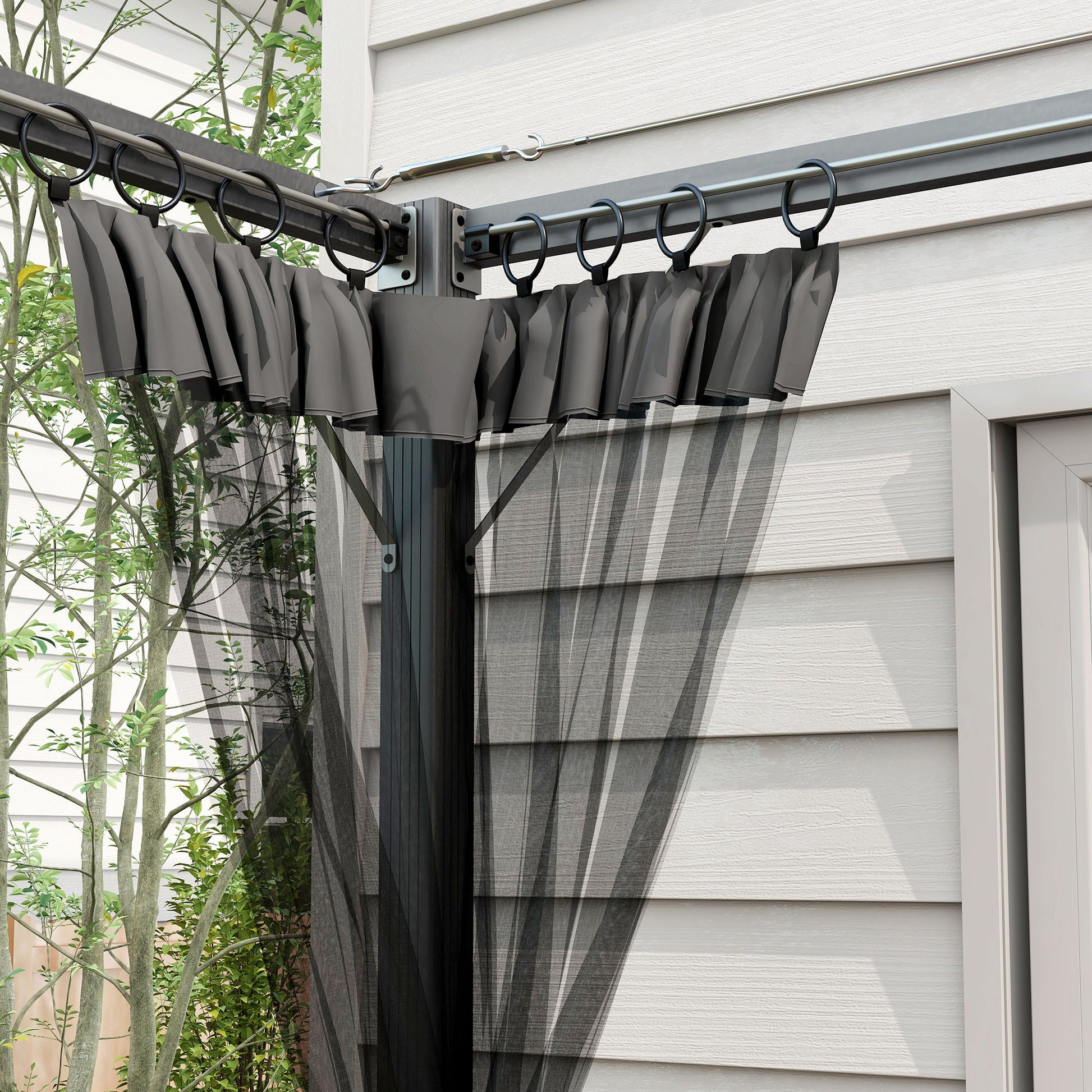 3 x 3 m Pergola with Retractable Roof Canopy and Netting Sidewalls, Aluminium Frame Garden Gazebo Outdoor Sun Shade Shelter for Grill, Patio, Deck, Dark Grey