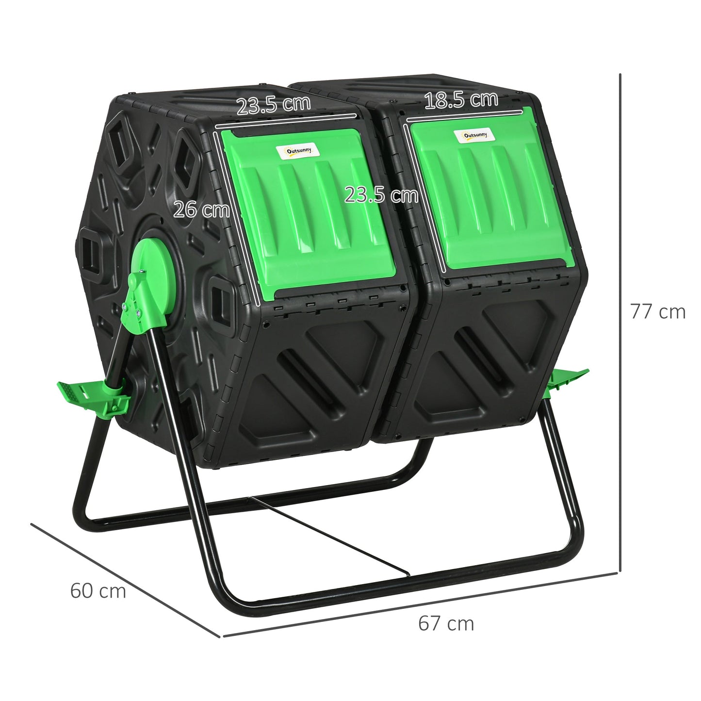 Dual Chamber Garden Compost Bin, 130L Rotating Composter, Compost Maker with Ventilation Openings and Steel Legs, Green and Black