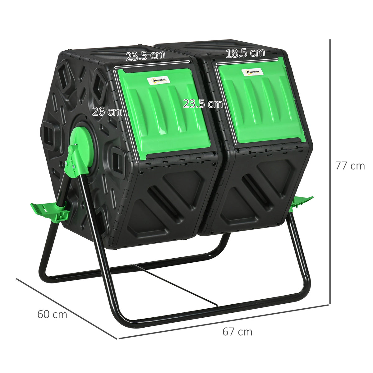 Dual Chamber Garden Compost Bin, 130L Rotating Composter, Compost Maker with Ventilation Openings and Steel Legs, Green and Black