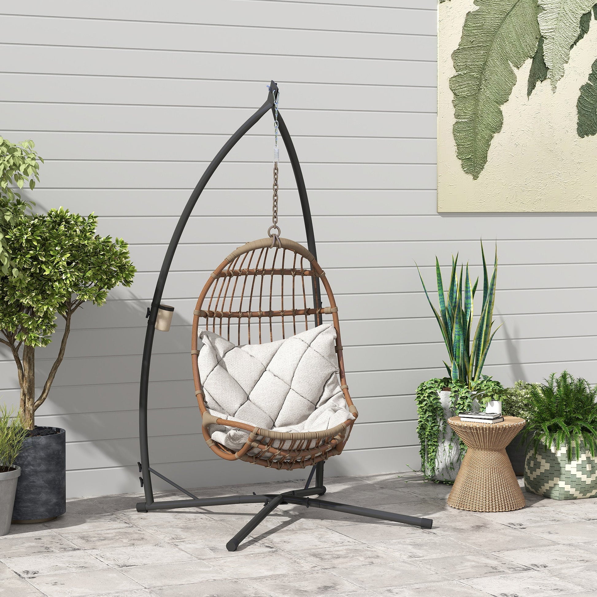 Hammock Chair Stand Only, Hanging Chair Stand with X-Shape Base, Heavy Duty Steel Single Hammock Egg Swing Frame for Indoor Outdoor, 150 KG Load Capacity Black
