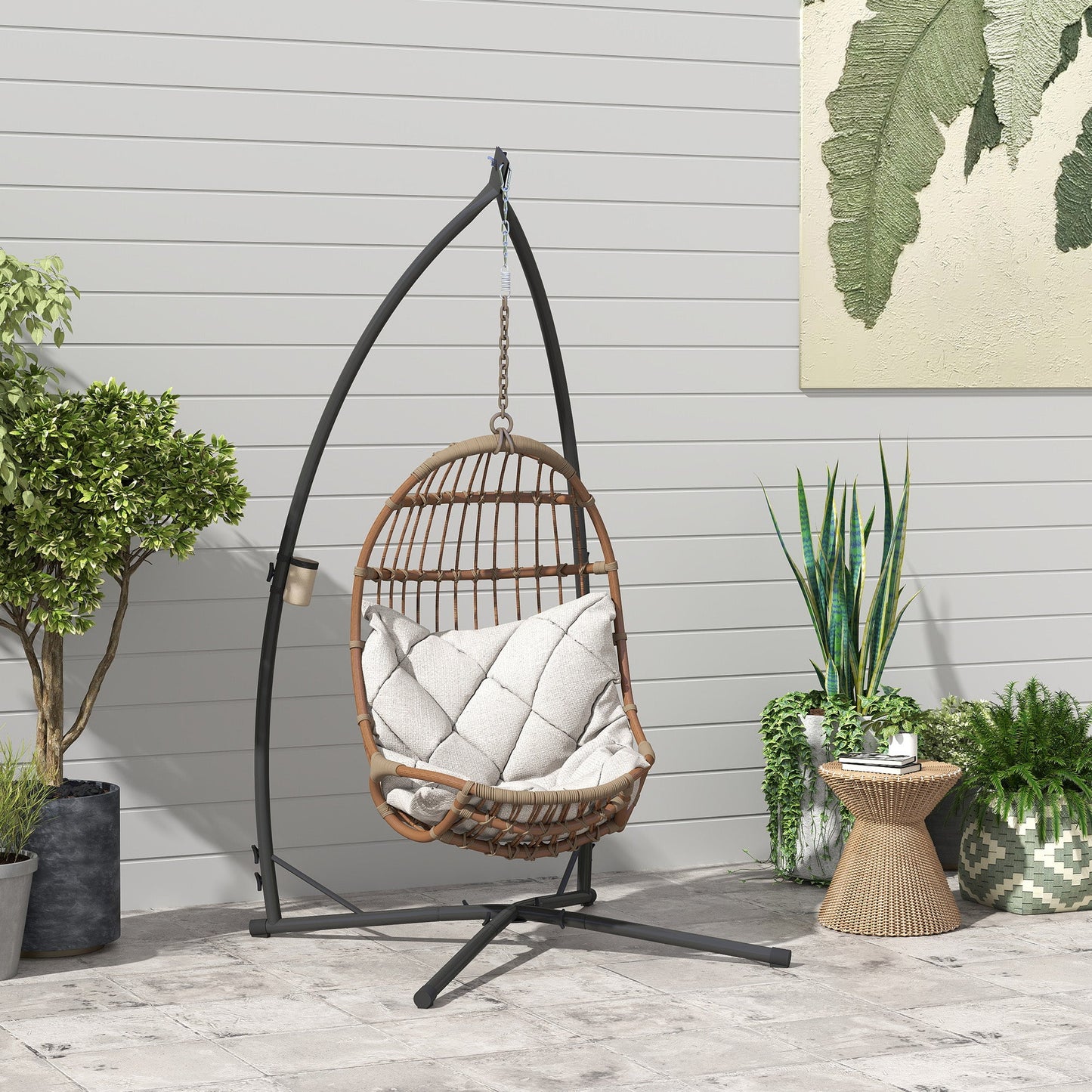 Hammock Chair Stand Only, Hanging Chair Stand with X-Shape Base, Heavy Duty Steel Single Hammock Egg Swing Frame for Indoor Outdoor, 150 KG Load Capacity Black