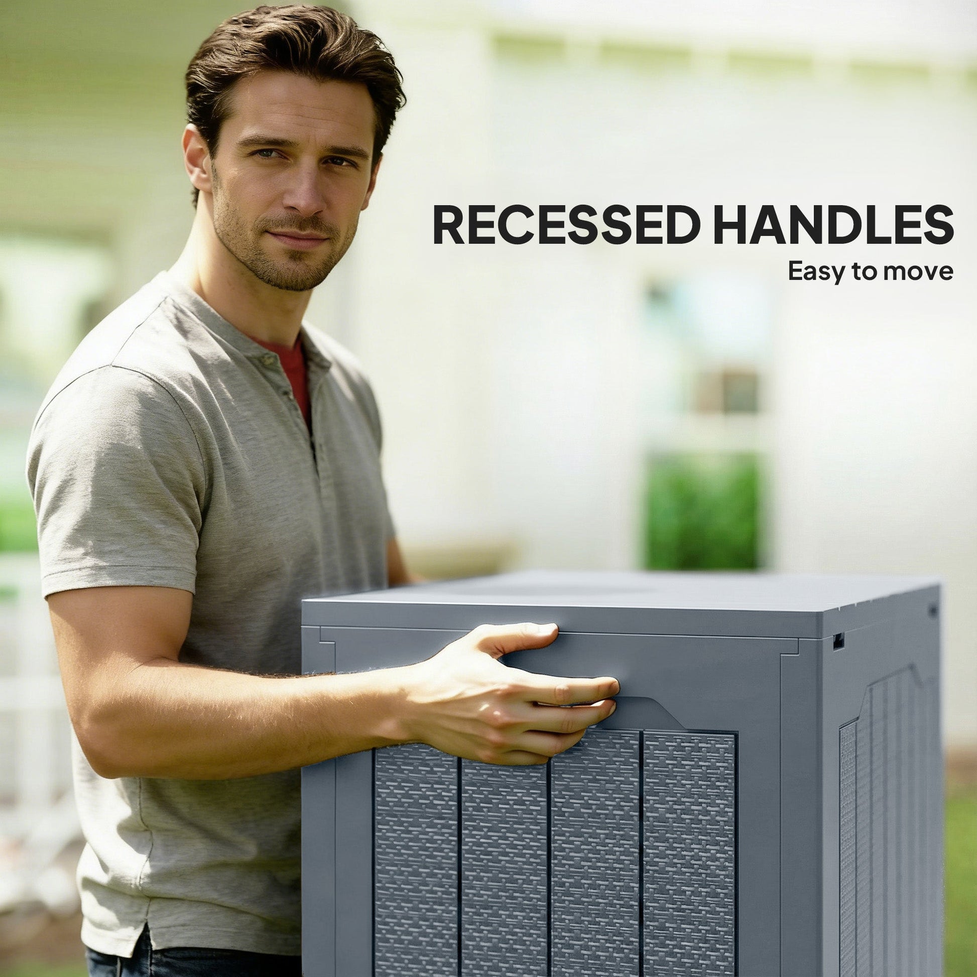 93L Plastic Garden Storage Box, Outdoor Storage Box with Handles, Waterproof Outdoor Storage Container for Garden Tools and Accessories, Light Grey