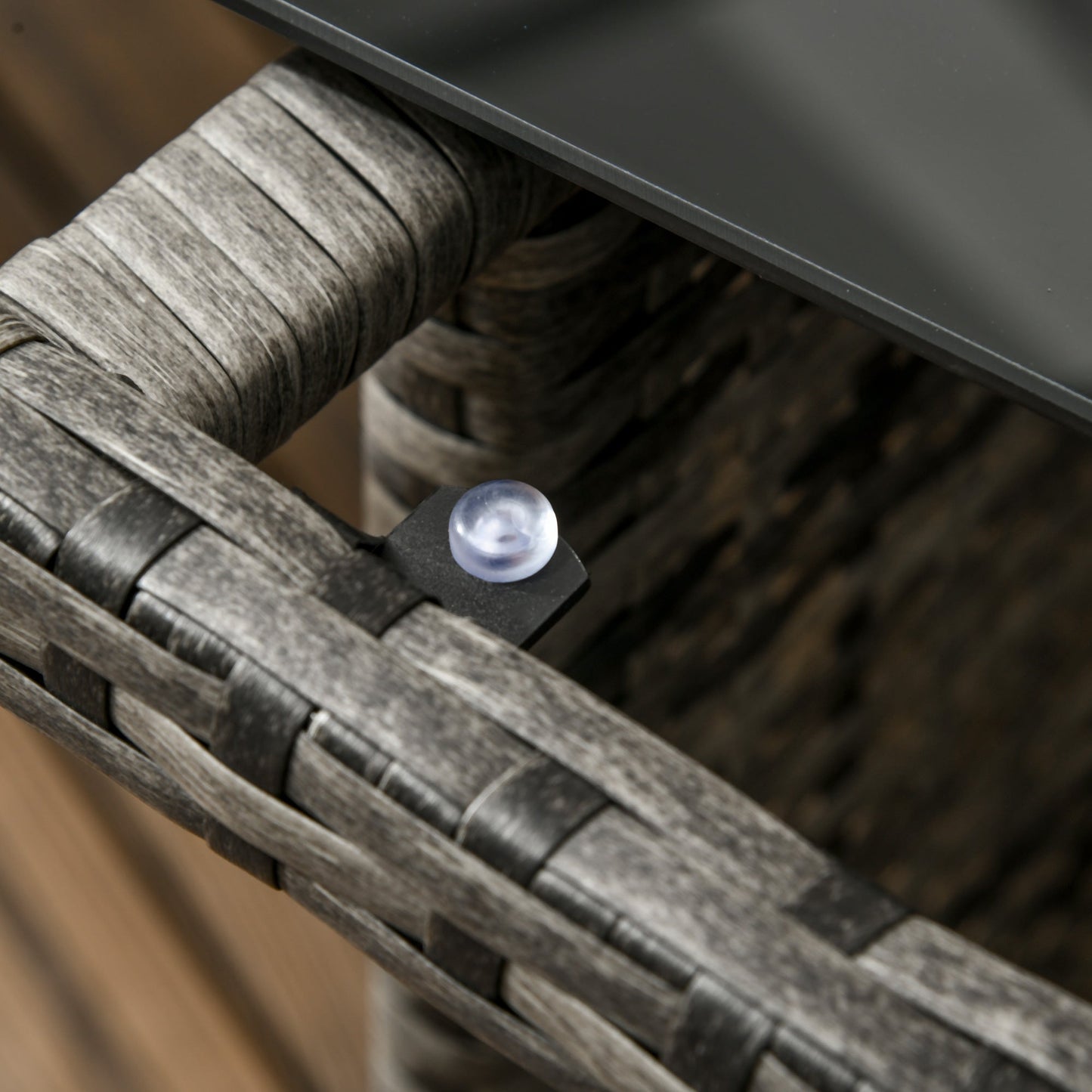 6 Pieces Rattan Garden Furniture Set, 8-Seater Garden Corner Sofa Set with 3 Loveseats, Glass Top Table, Footstools, Outdoor Conservatory Furniture with Cushions for Patio, Dark Blue
