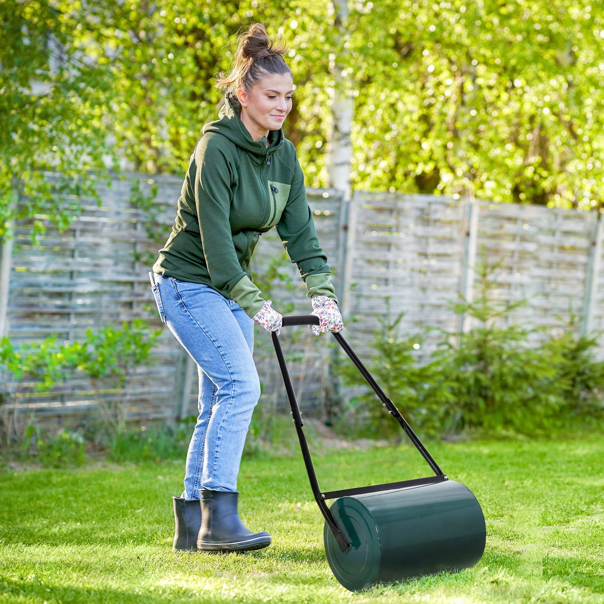 30 L Heavy Duty Water Or Sand Filled Φ30cm Garden Steel Lawn Roller Drum - Dark Green